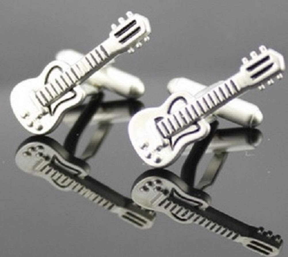 BMC-Designs Silver Guitar Cufflinks for Men - Elegant Music Lover Gift for Guitarists - Perfect for Weddings, Concerts & Formal Occasions