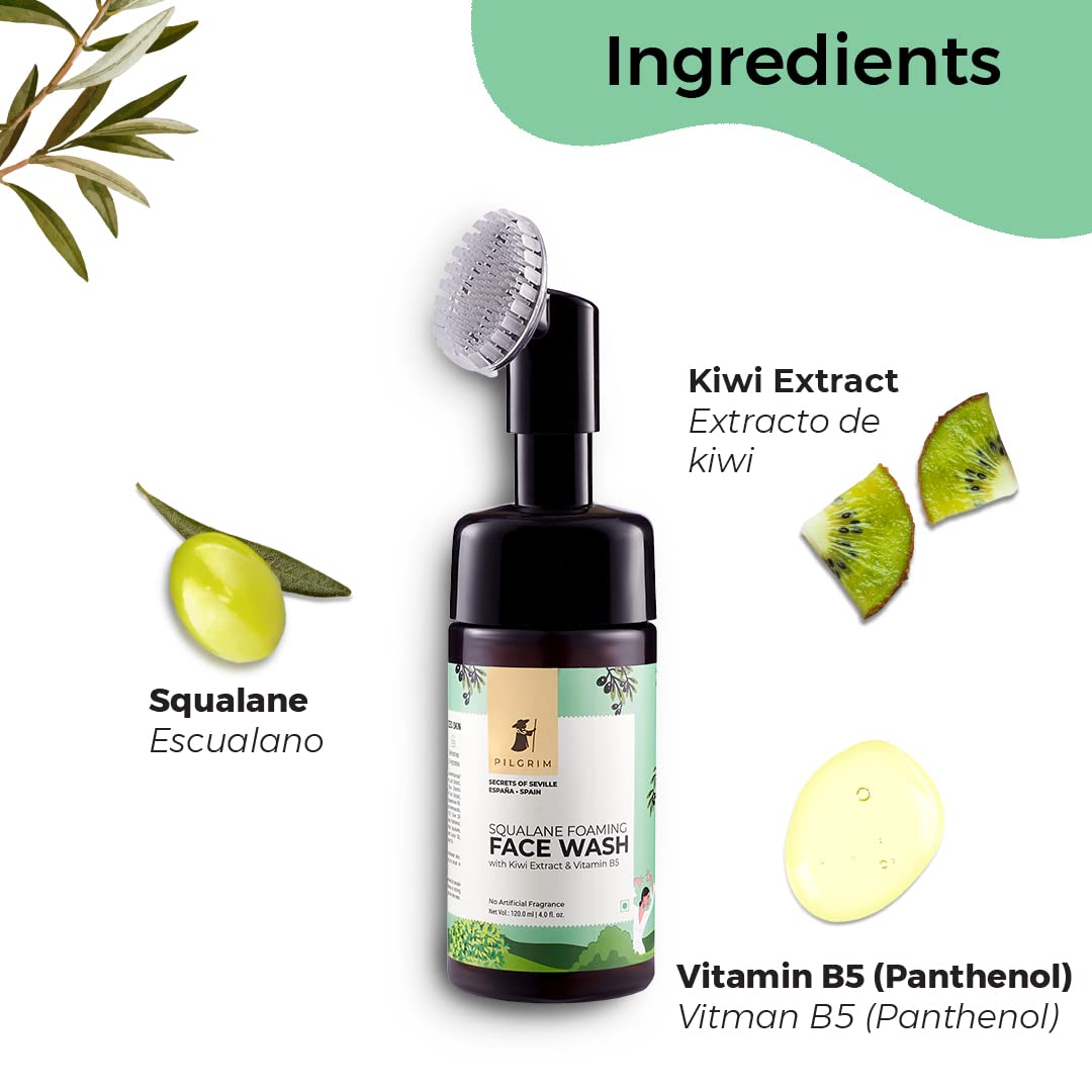 Pilgrim Essential Night Care Facial Kit - Foaming Face Wash with Brush (120ml), Roll-on Under Eye Serum (15ml), Squalane Sleeping Mask (50g) | Reduce Dark Circles, Puffiness & Fine Lines | Glowing Skin | Nighttime Skincare Routine for Hydration & Anti-Aging