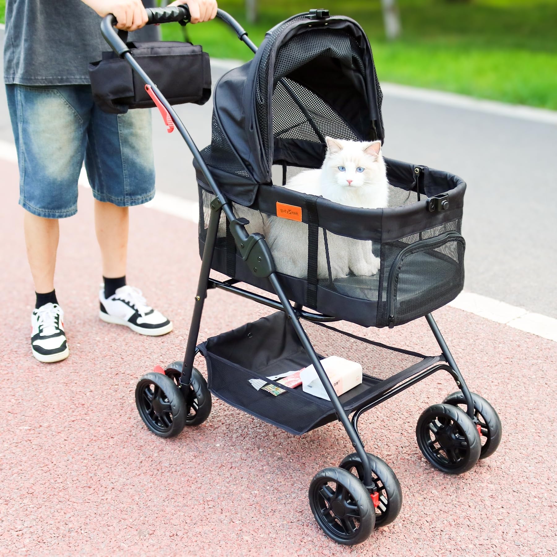 Premium Pet Stroller for Small Dogs & Cats - 3-in-1 Convertible Carrier with Wheels, Detachable Design, 33 lbs Capacity - Easy Fold & Compact for Travel - Perfect for Vet Visits, Shopping & Outdoor Adventures (Black)