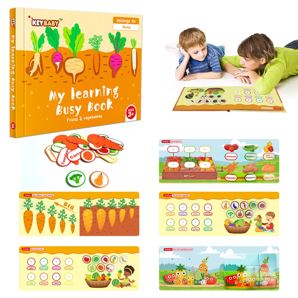 Montessori Busy Book for Toddlers - Preschool Autism Sensory Toys, Educational Travel Activity Book for Kids to Develop Early Learning Skills (Vegetable Theme) | Perfect for Quiet Time, Travel, and Homeschooling