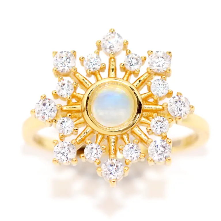 Ella Moonstone Burst Ring - Sterling Silver Dainty Gemstone Jewelry for Women | Perfect for Everyday Wear, Gift Giving & Special Occasions