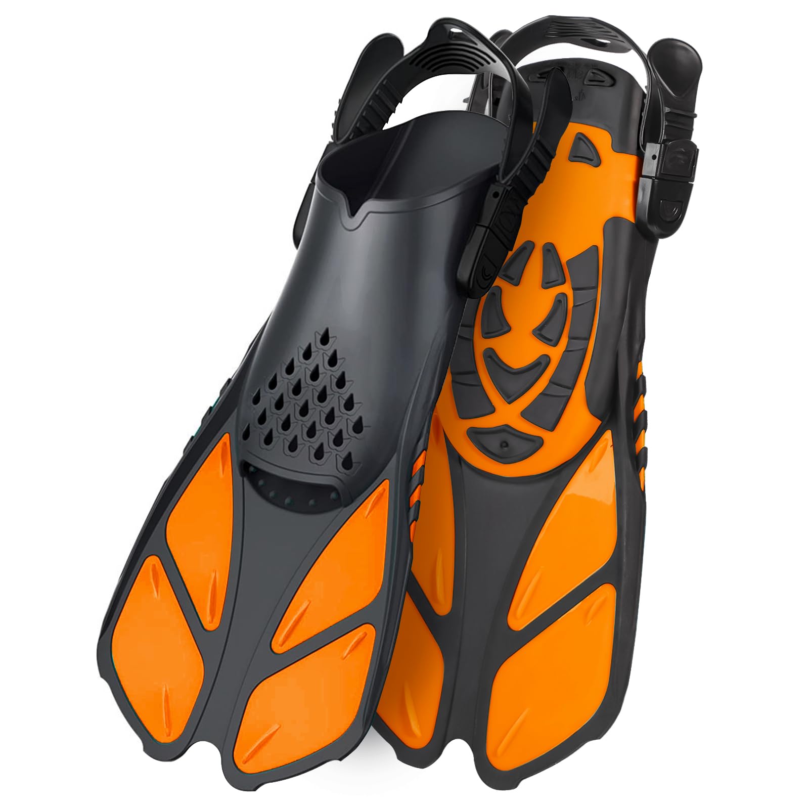 **Adjustable Swim Fins for Snorkeling & Diving - Travel Size Short Flippers with Open Heel for Men, Women & Kids - Perfect for Pool, Beach & Ocean Adventures**