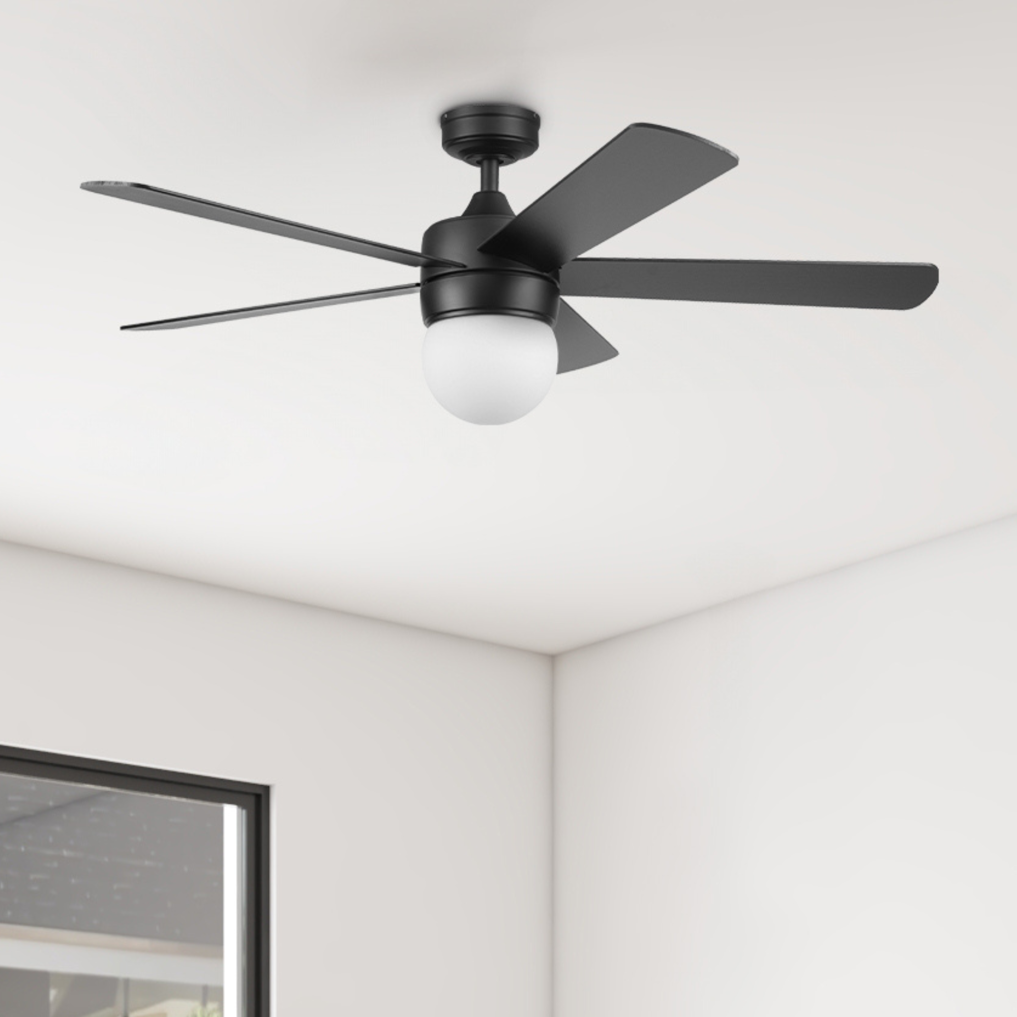 52 Inch Ardrey Kell Matte Black Ceiling Fan with Remote Control - Quiet, Energy Efficient for Bedroom, Living Room & Outdoor Use