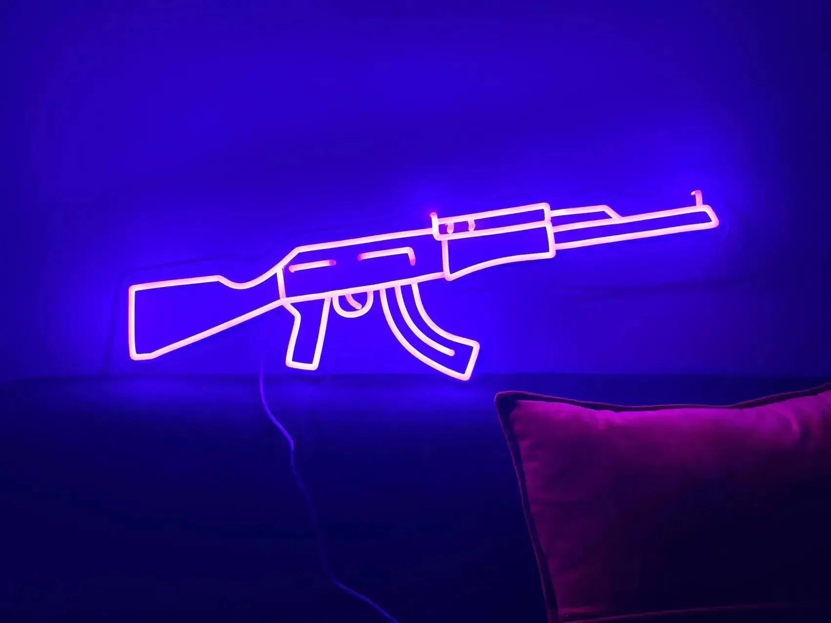 Custom AK47 Gun Purple Neon Sign - Unique Party Decor, Event & Wedding Lighting, Birthday Gift for Men - Perfect for Man Cave, Bar, Game Room & Home Decor