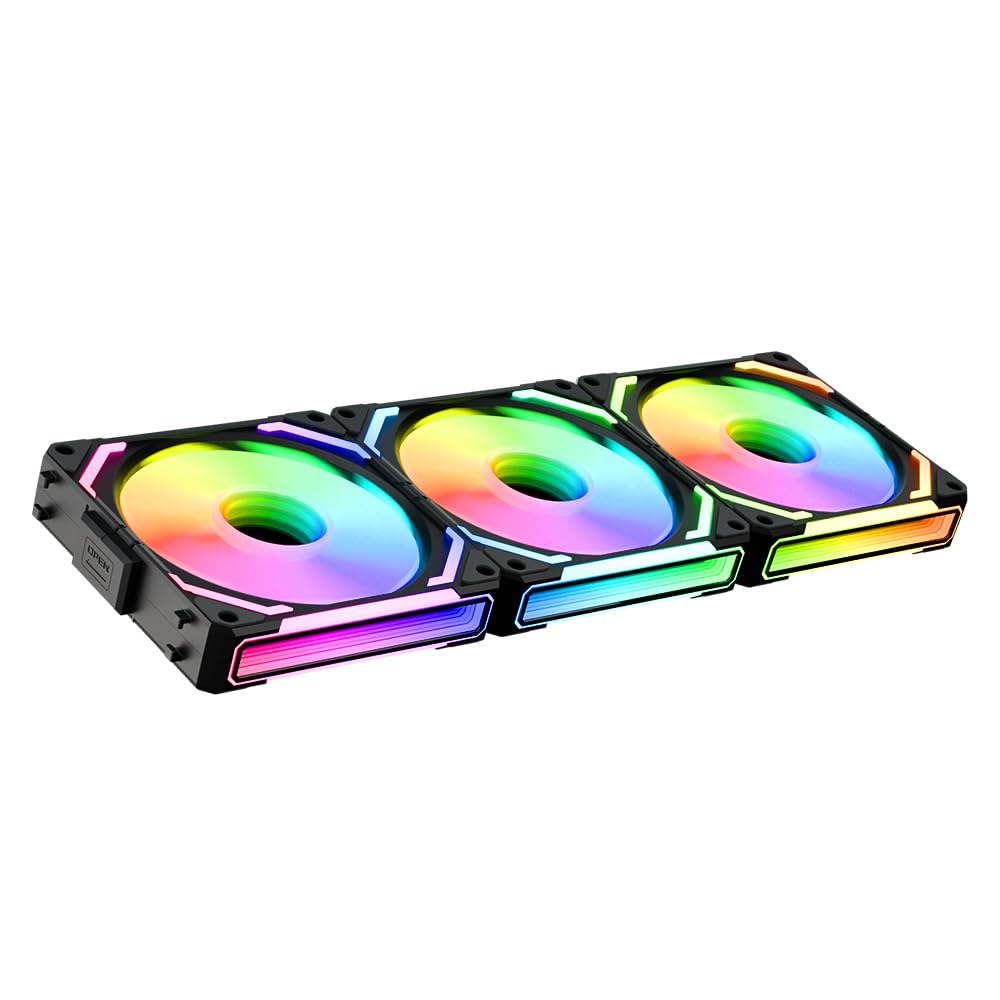 TZMRIT 120mm RGB PC Cooling Fan - Infinity Mirror Daisy Chain ARGB Triple Pack with Controller, Black | High Performance Case Fan for Gaming PC, Workstation & Home Office Setup