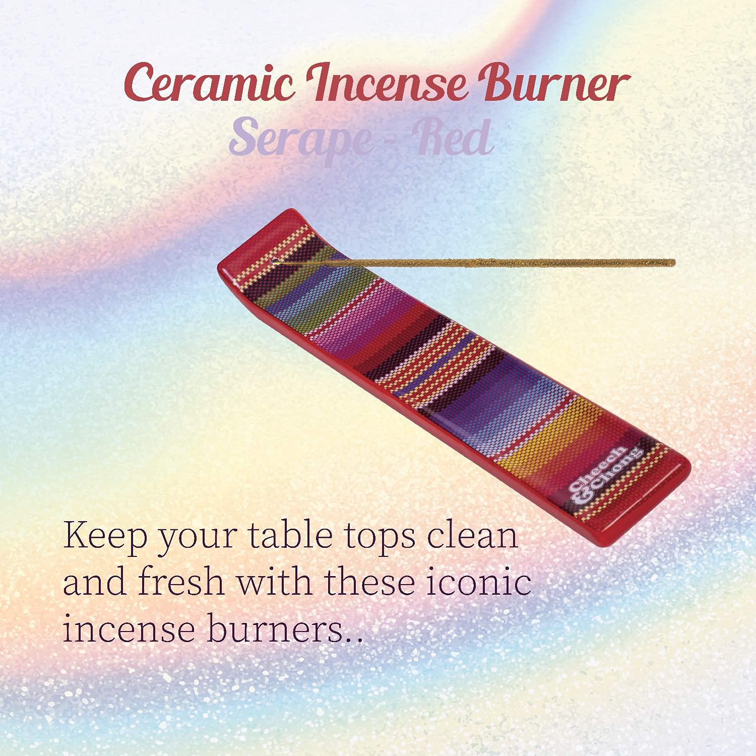 Cheech and Chong Ceramic Incense Burner - Aromatherapy Stick Holder, Home Decor Gift with Serape Design (10.5 Inch, Red) - Perfect for Meditation, Yoga & Relaxation Spaces