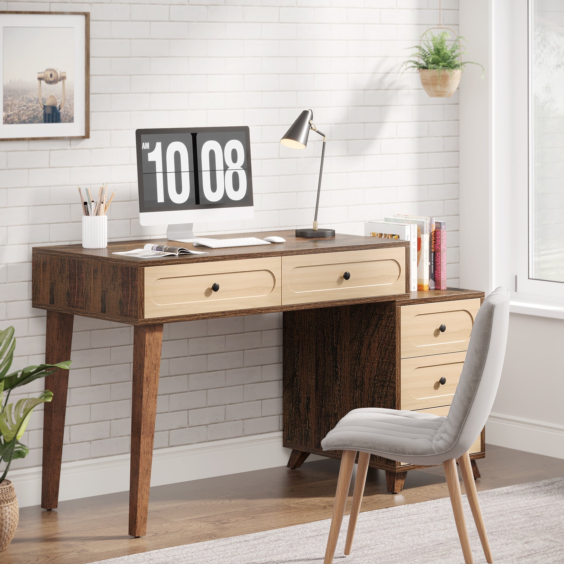 5-Drawer Computer Desk with Reversible Cabinet - 51 Inch Study Writing Table for Home Office, Gaming & Workspace Organization