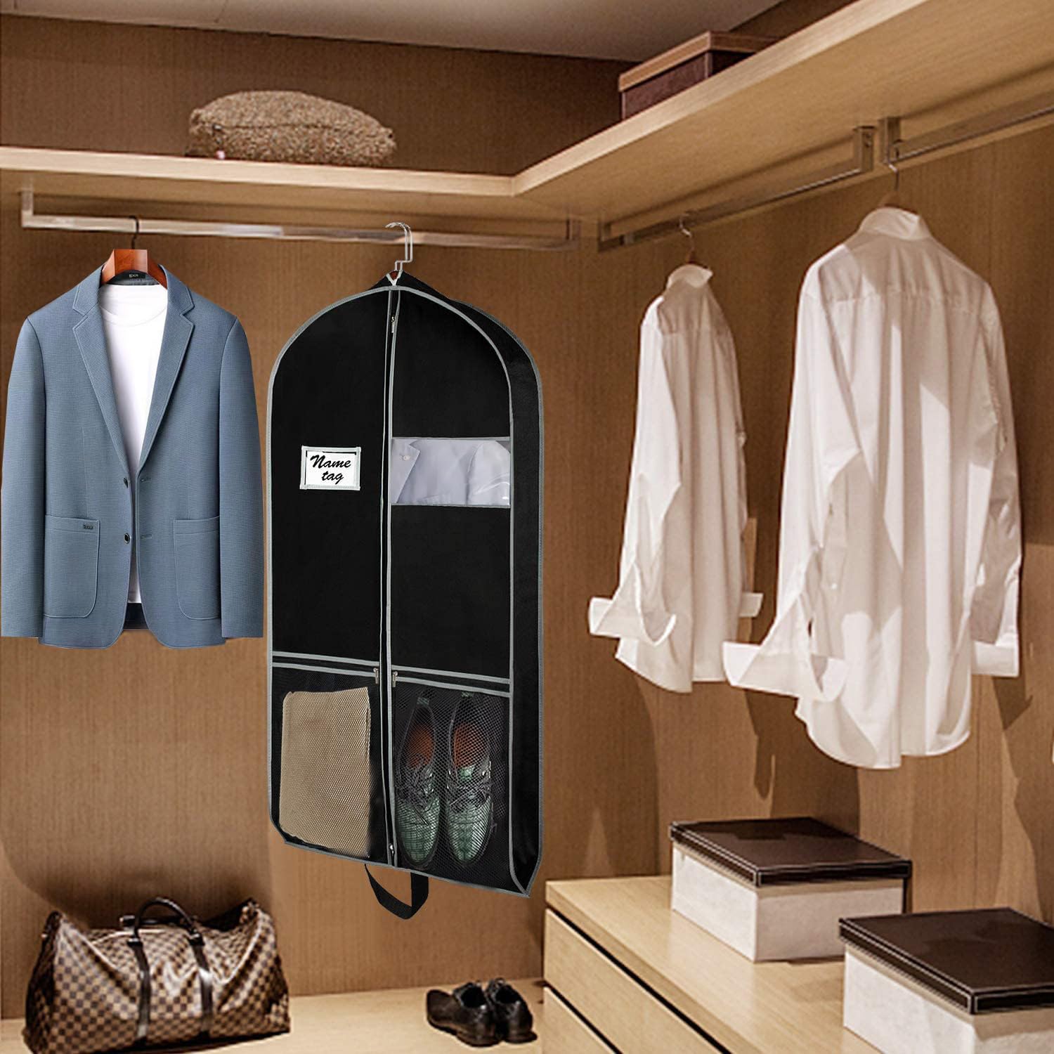 2 Pack 43-Inch Heavy Duty Garment Bags for Travel & Storage - Waterproof Hanging Suit Bag with Zipper Pockets & Handles - Perfect for Suits, Dresses, Coats & Jackets - Ideal for Business Trips, Weddings & Closet Organization