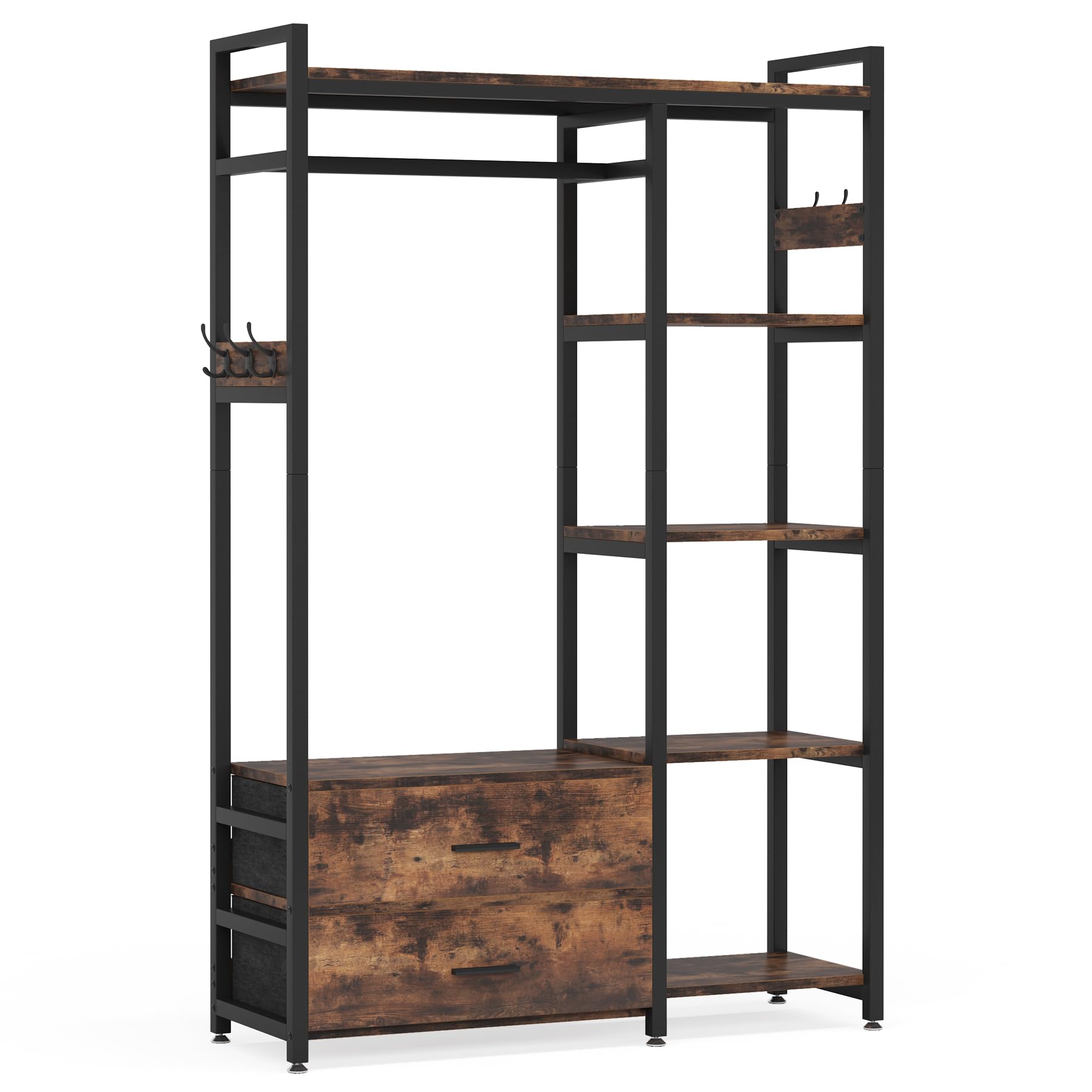 Tribesigns Freestanding Closet Organizer - Heavy Duty Garment Rack with Drawers & Shelves, Rustic Brown Wardrobe Storage for Bedroom, Living Room & Dorm - Perfect for Hanging Clothes, Organizing Accessories & Maximizing Small Spaces