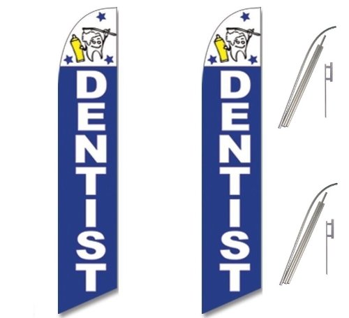 Dentist Themed Blue & White Full Sleeve Swooper Flags with Poles & Spikes - Perfect for Dental Office Decor, Graduation Celebrations & Healthcare Events