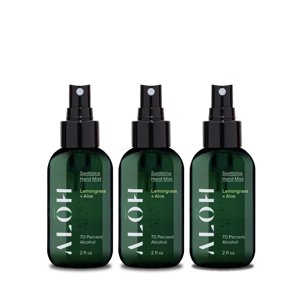 ALOH 70% Alcohol Hand Sanitizer Spray 3-Pack - Travel Size 2oz Bottles with Lemongrass Essential Oil | Hydrating & Moisturizing for Kids & Adults | Perfect for Travel, Office, School & Daily Use
