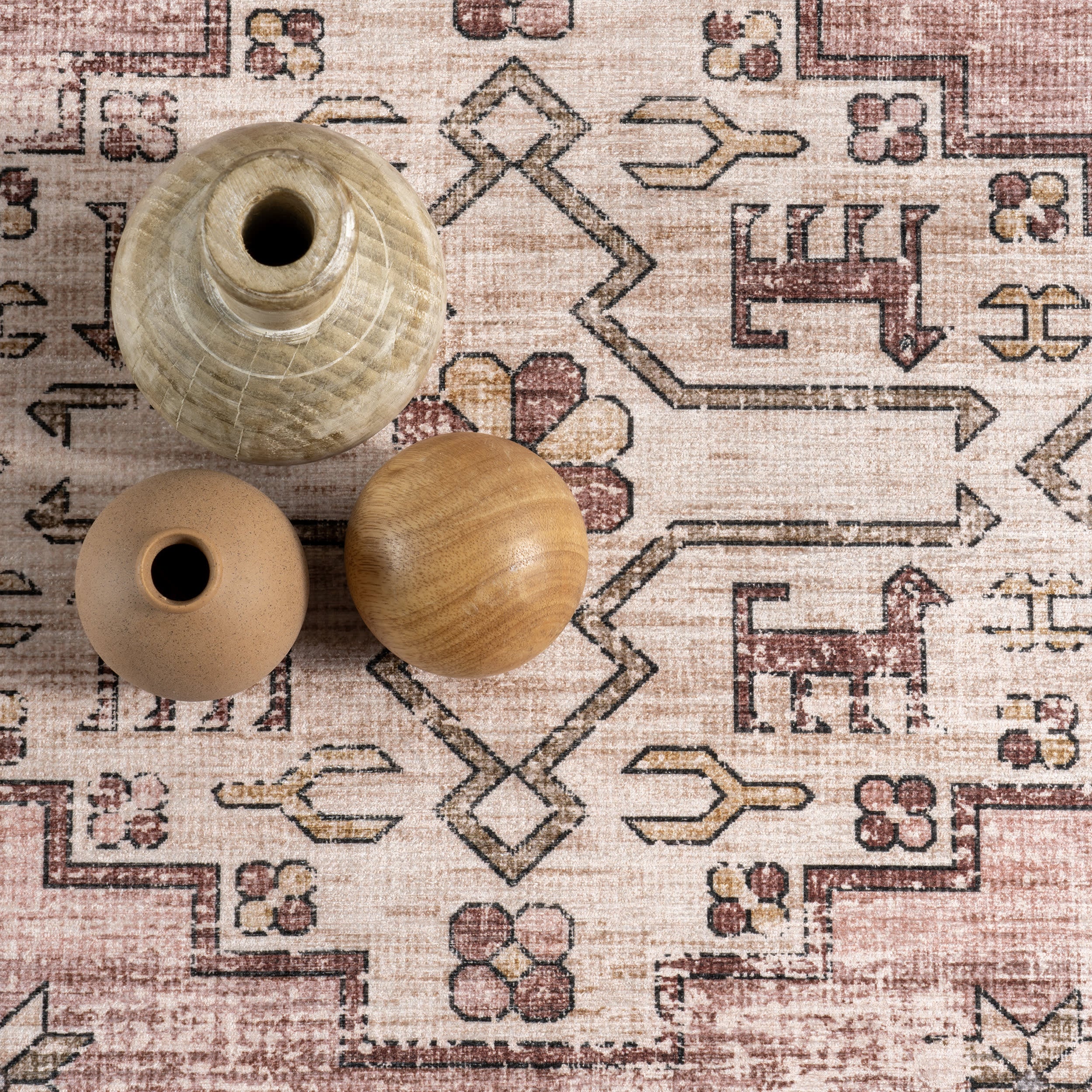 Barbary Distressed Spill Proof Washable Rug - Soft & Durable Non-Slip Area Rug for Living Room, Bedroom, Kitchen | Blush Pink Boho Chic Decor | Perfect for High Traffic Areas & Pet Friendly Homes