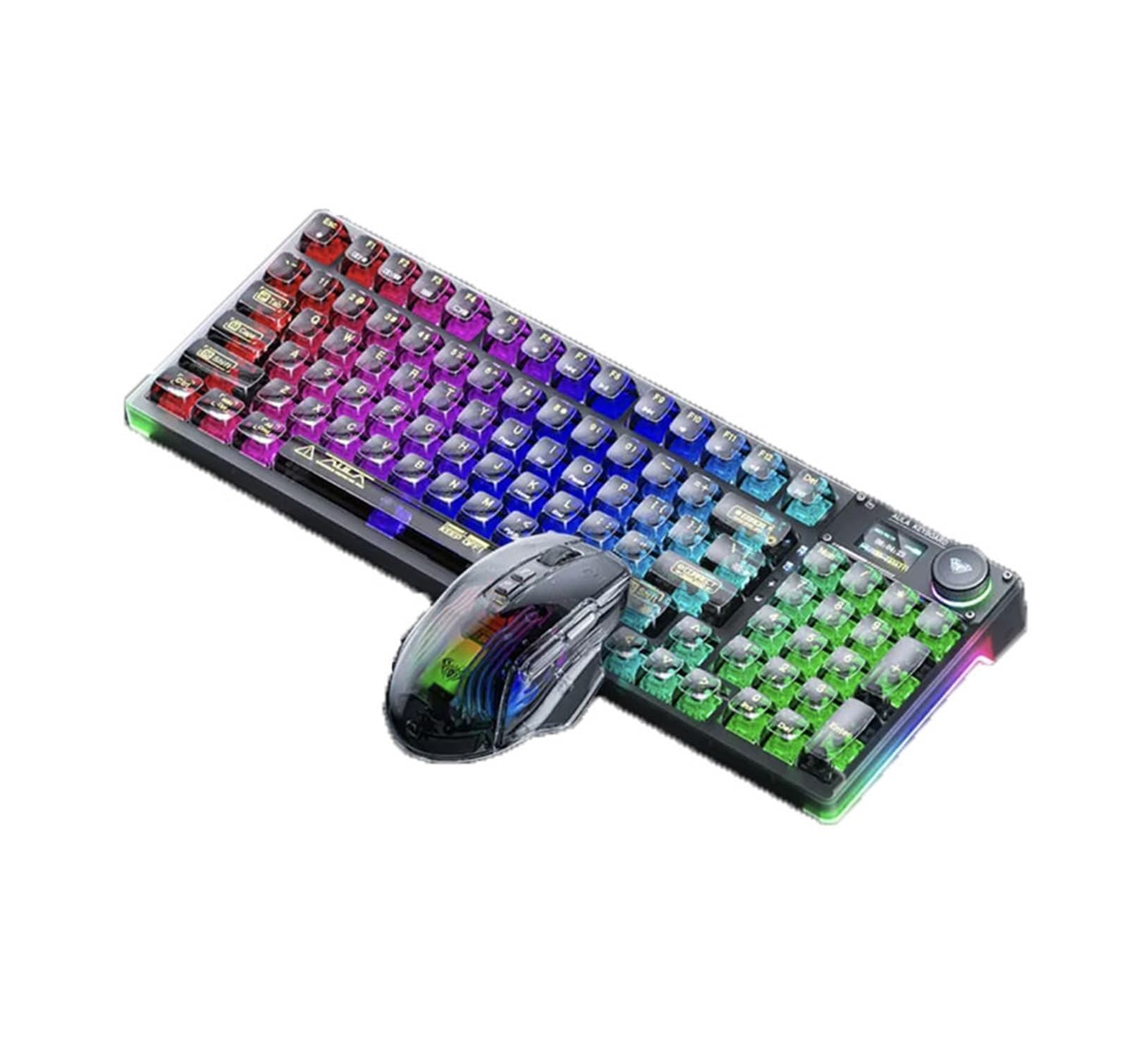 RGB Gaming Keyboard with Multicolor Backlit, Wired USB Mechanical Keyboard for PC - Ergonomic Design for Office Work & Beginner Gamers | Includes Transparent Black Mouse - Perfect for Gaming, Typing & Productivity