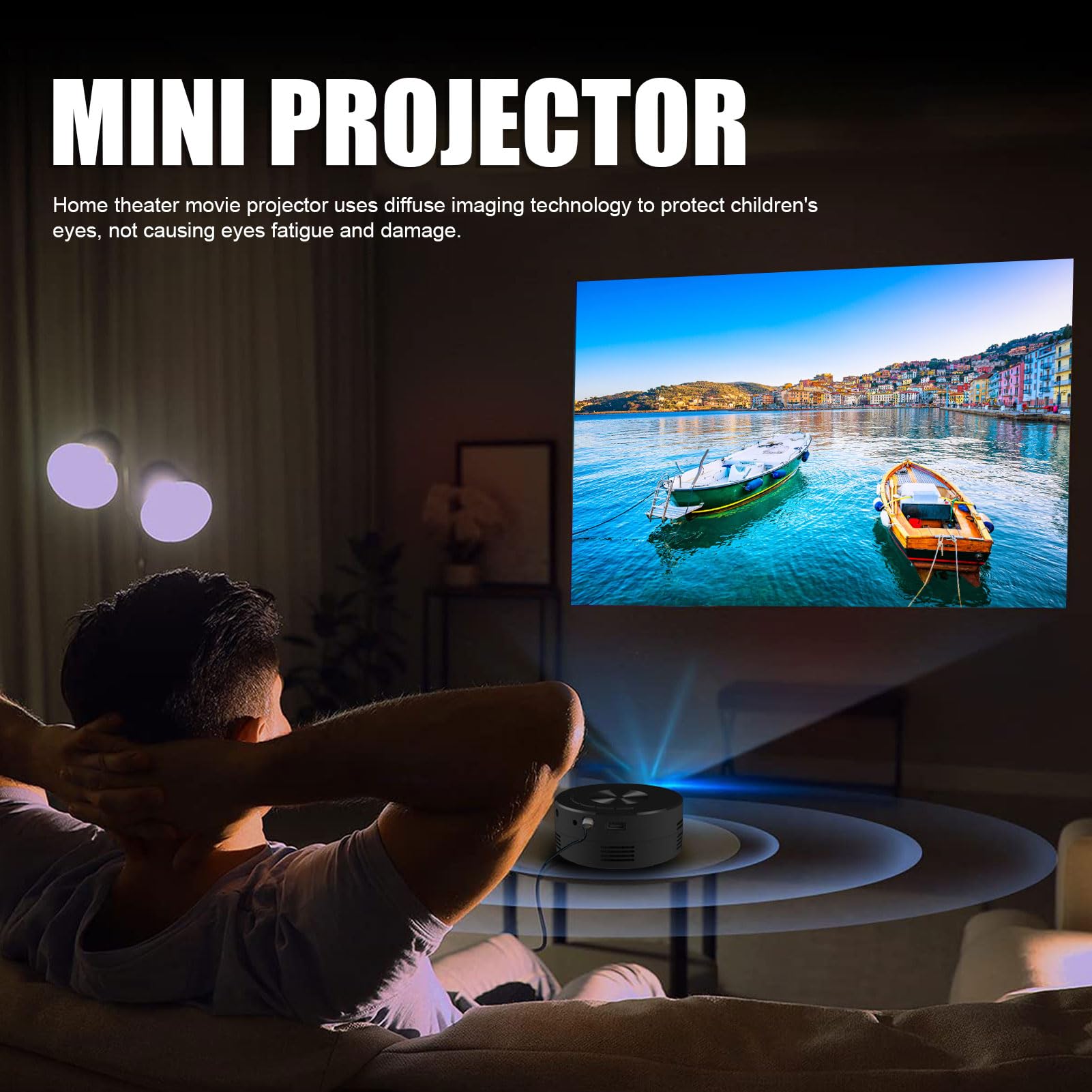 Mini LED Projector with Eye Protection & Built-in Speaker - HD Portable Pocket Movie Projector for Home Theater, Outdoor Camping & Kids Entertainment (Black)