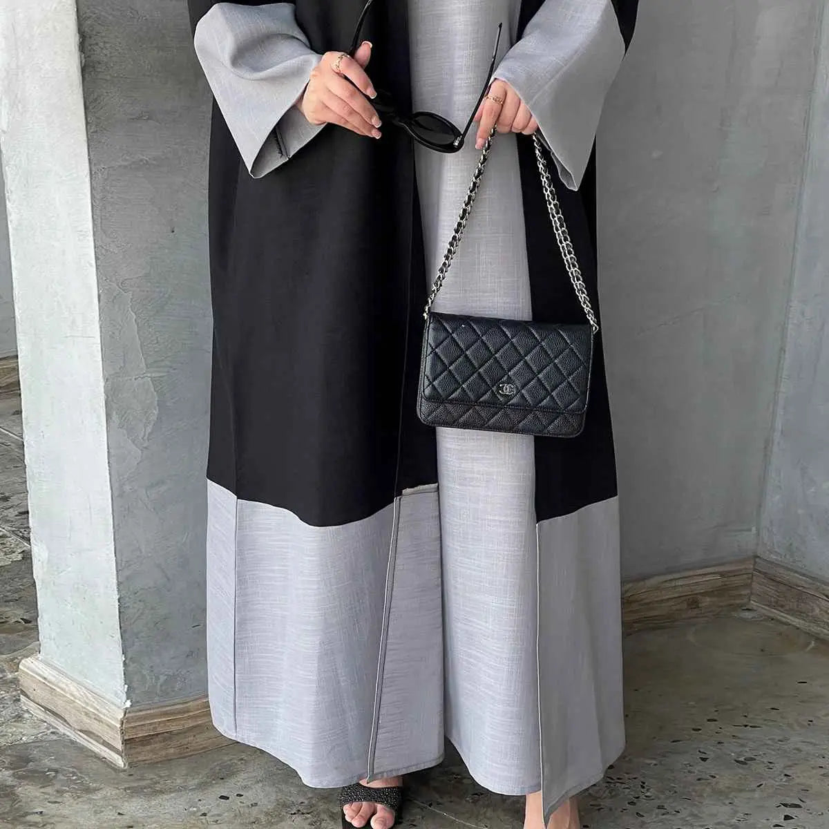 2-Piece Open Abaya Dress Set with Inner Sleeveless Dress - Modest Muslim Fashion for Prayer, Eid & Special Occasions