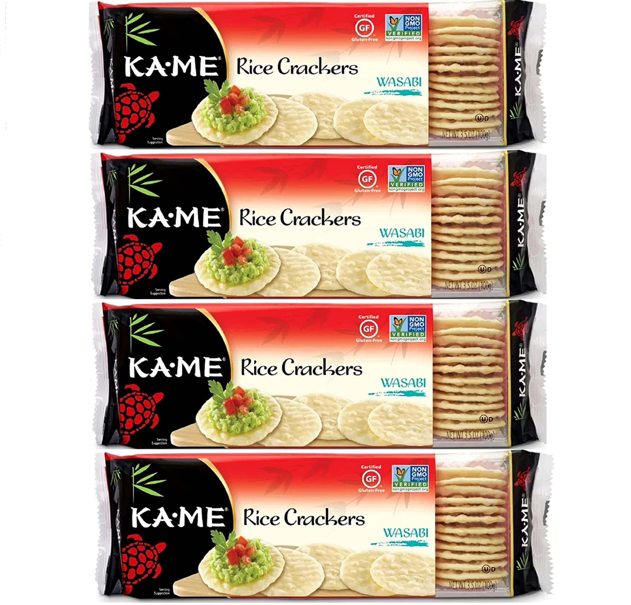 KA-ME Wasabi Rice Crackers 3.5 oz (4 Pack) - Gluten-Free, Non-GMO Snacks with Authentic Asian Ingredients, No Artificial Flavors or Colors - Perfect for Parties, Office Snacks & Asian Cuisine Pairing
