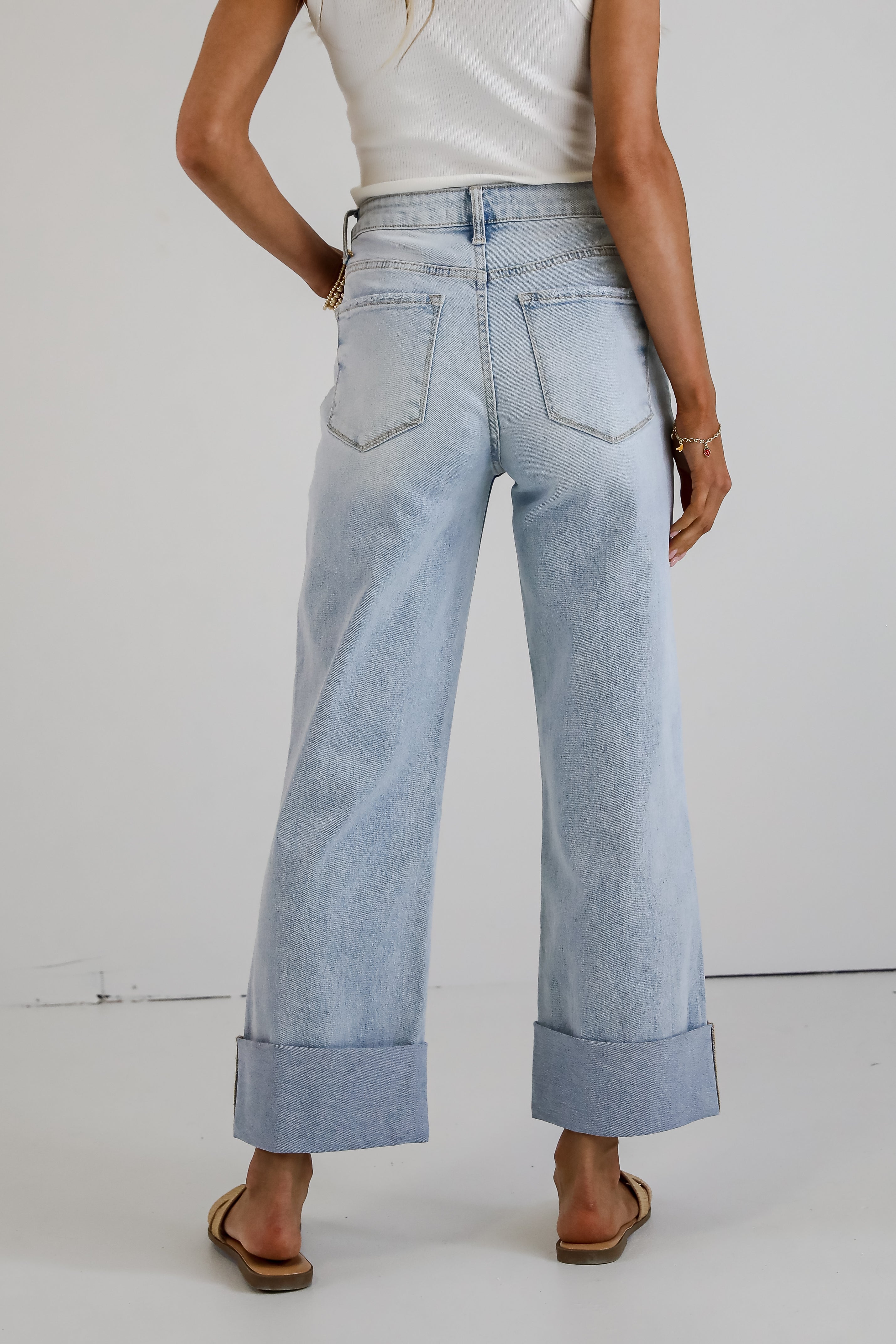 Demi Light Wash Super High Rise Cuffed Baggy Wide Leg Jeans for Women - Vintage Distressed Denim Pants for Casual Outfits & Streetwear Fashion