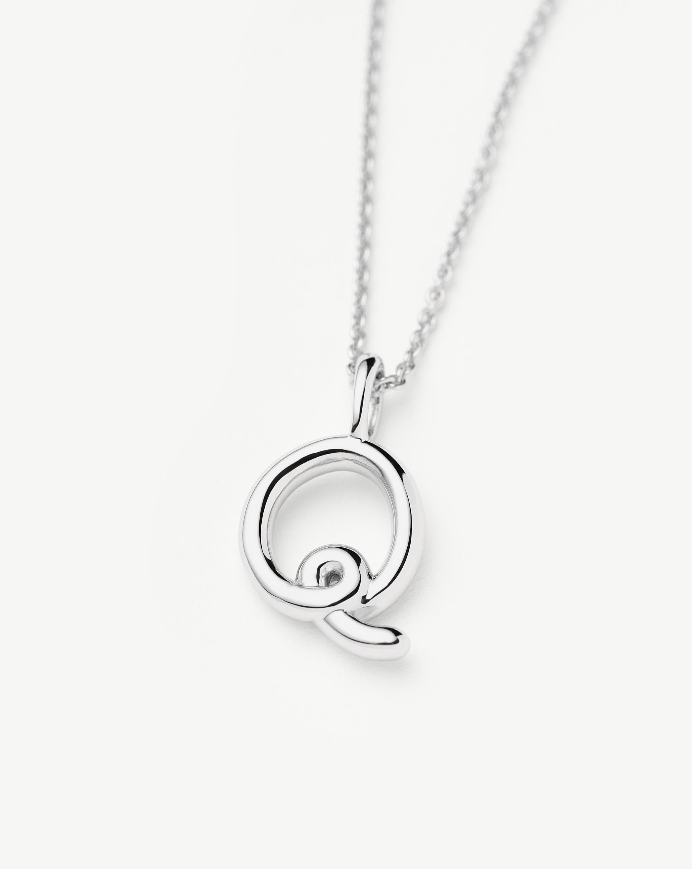 Curly Molten Mini Initial Necklace Letter Q | Sterling Silver Personalized Jewelry for Women | Gift for Her, Birthday, Anniversary, Valentine's Day