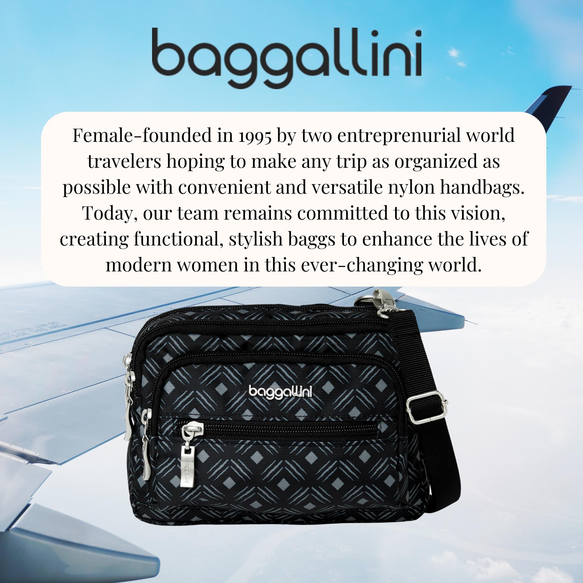 Baggallini Triple Zip Small Crossbody Bag for Women - 8x6 Inch Lightweight Water-Resistant Convertible Fanny Pack Belt Bag - Perfect for Travel, Shopping & Everyday Use