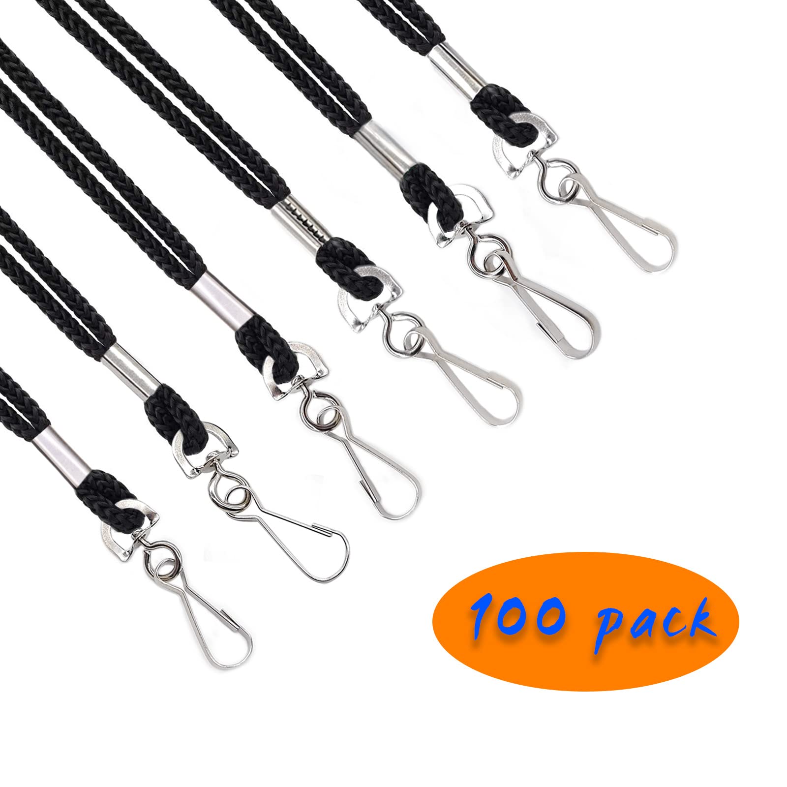 HOSL Black Nylon Lanyards 100 Pack with Swivel Hook for Office ID Cards & Events