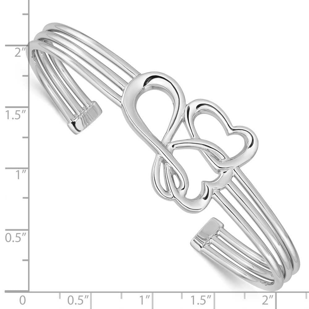 Sterling Silver Rhodium Plated Heart & Infinity Cuff Bangle Bracelet for Women - Elegant Jewelry Gift for Anniversary, Valentine's Day & Special Occasions