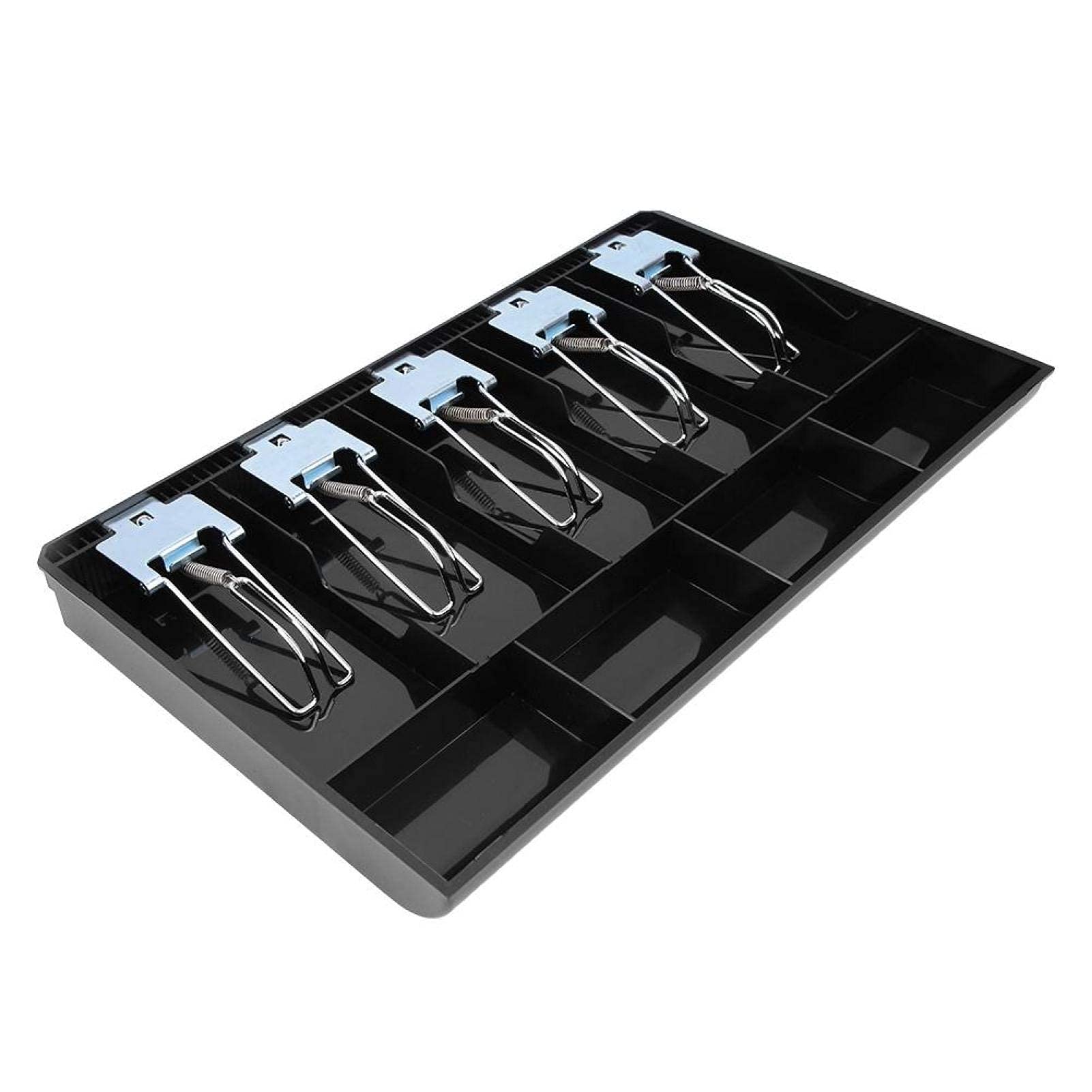5-Compartment Metal Cash Drawer Register Box with Lock - Black Money Storage for Retail Stores, Restaurants & Small Businesses | Secure Currency Organizer for POS Systems & Cash Handling