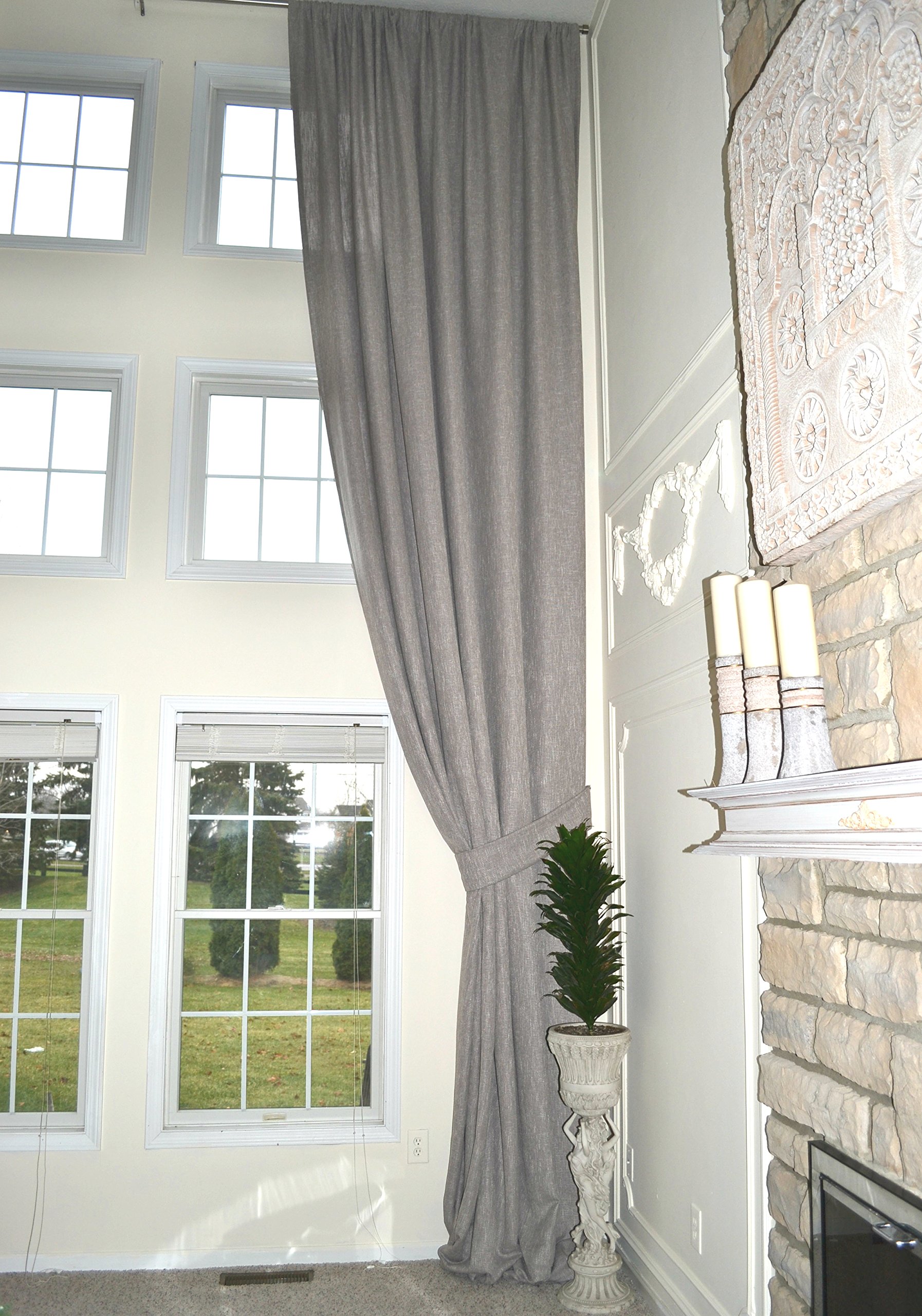 Premium Extra Long Gray Linen Curtains - Custom 16-24 ft Length & 9 ft Width for High Ceiling Windows | Luxury 2-Story Drapes for Living Room, Bedroom & Tall Windows