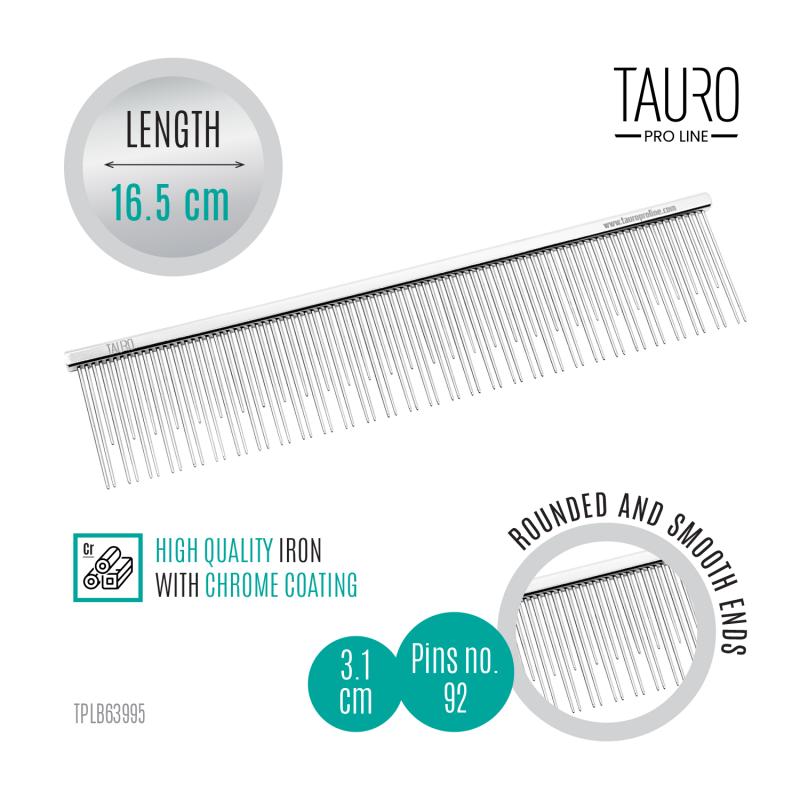 Tauro Pro Line Double Teeth Metallic Comb for Men - Professional Styling & Grooming Tool for Hair Care and Beard Trimming