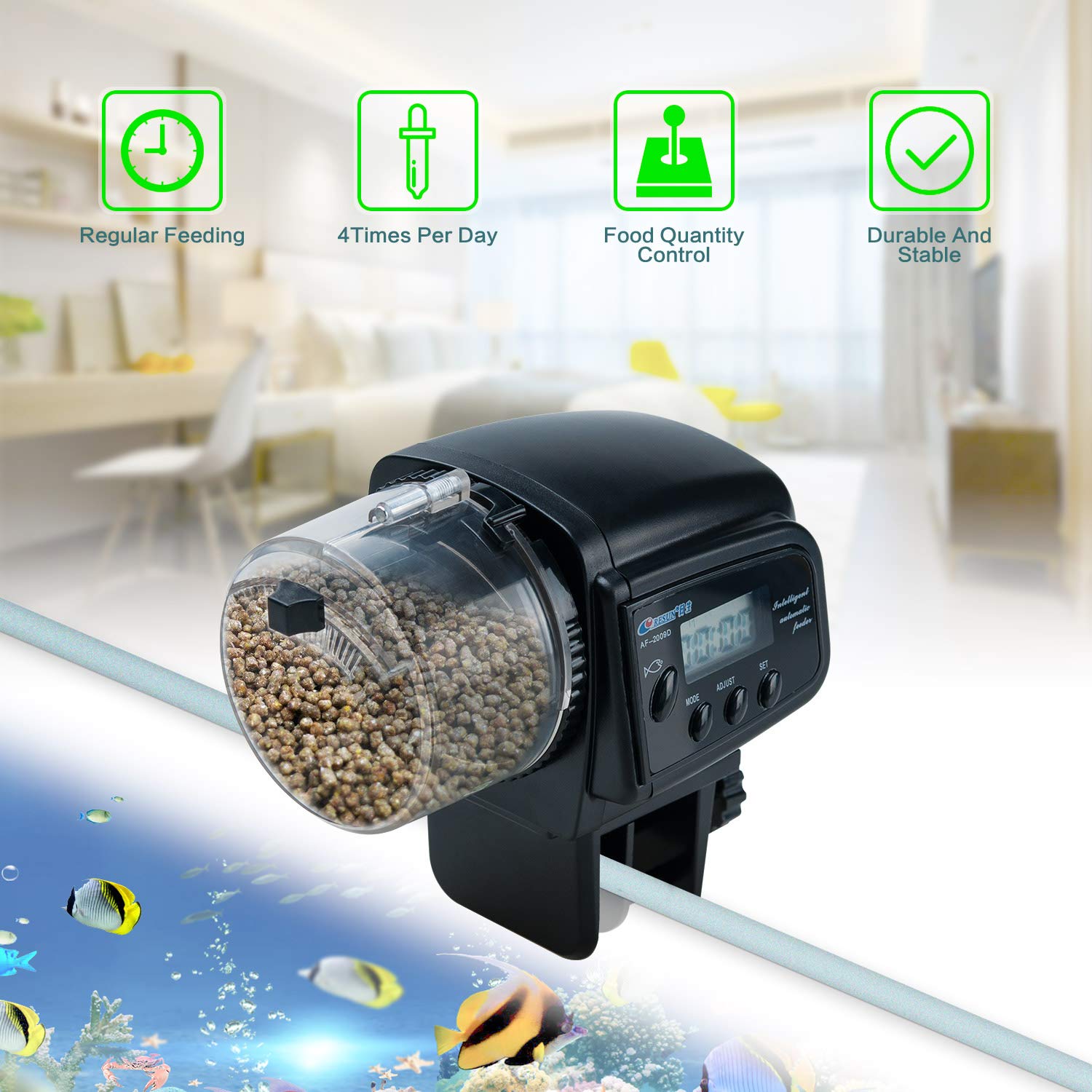 Automatic Fish Feeder with Digital Timer - Smart Aquarium Food Dispenser for Home & Office Use - Perfect for Vacation & Daily Feeding