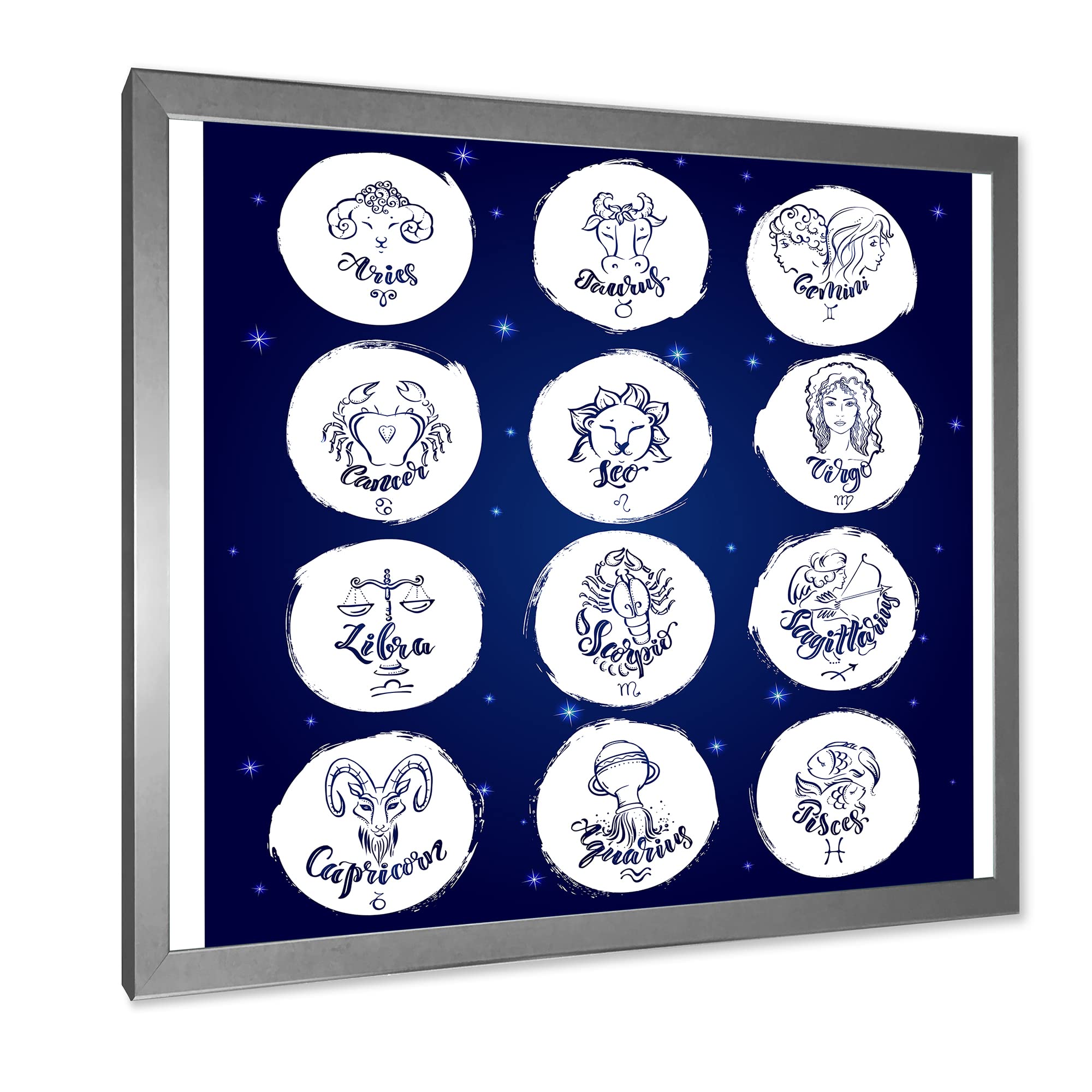DesignQ Zodiac Signs Blue Modern Framed Wall Art - Perfect for Home Decor, Office & Gift Giving