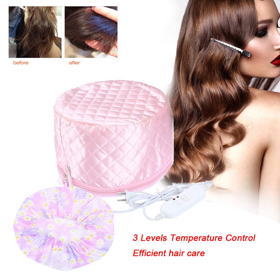 110V Electric Hair Steamer Cap for Deep Conditioning - Thermal Hair Treatment Cap with Waterproof Design for Home SPA & Salon Use - Perfect for Hair Care, Hydration & Styling (Pink) - Great for Personal Use, Family Care & Professional Salon Treatments
