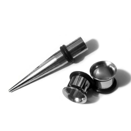0 Gauge Stainless Steel Taper & Plugs Set - Urban Body Jewelry for Stretching Ear Lobes - Perfect for Piercing Enthusiasts and Alternative Fashion