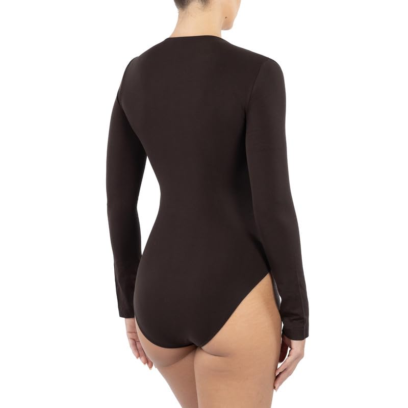 Donna Seamless Long Sleeve Bodysuit - Soft Breathable Microfiber Italian Made Women's Body - Perfect for Yoga, Workouts & Everyday Comfort