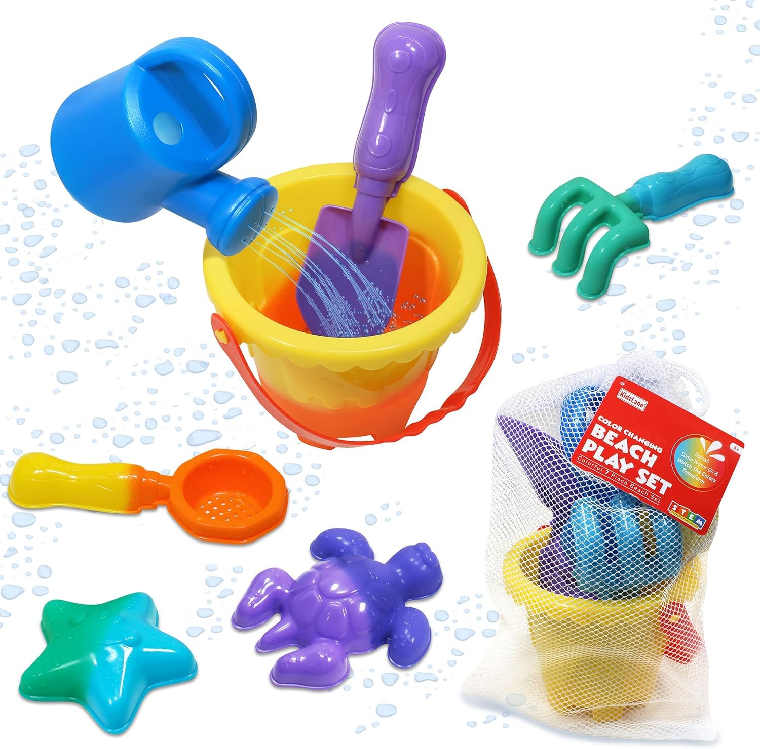 Kidzlane Color Changing Water Toy Set with Mesh Drawstring Carry Bag - 12-Piece Pool & Beach Toys for Kids Ages 3+ | Fun Outdoor Sand & Water Play for Summer, Backyard, and Beach Activities