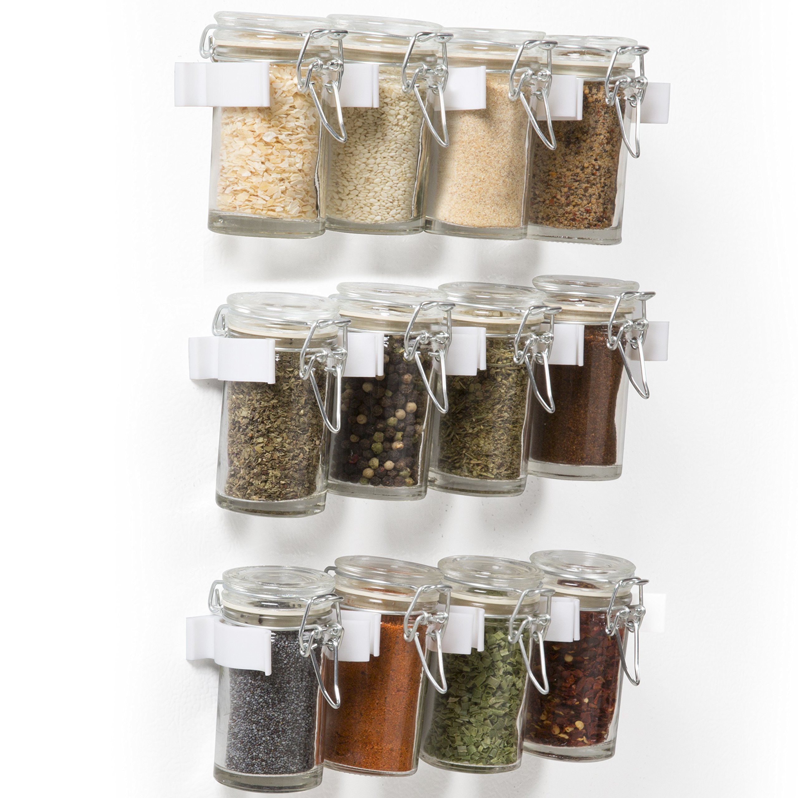 Premium Magnetic Spice Rack Organizer - Set of 4 Universal Spice Jar Gripper Clips for Kitchen Cabinet - No Screws Needed, Easy to Install & Reorganize - Perfect for Storing Spices, Seasonings & Small Jars in Pantry or Countertop
