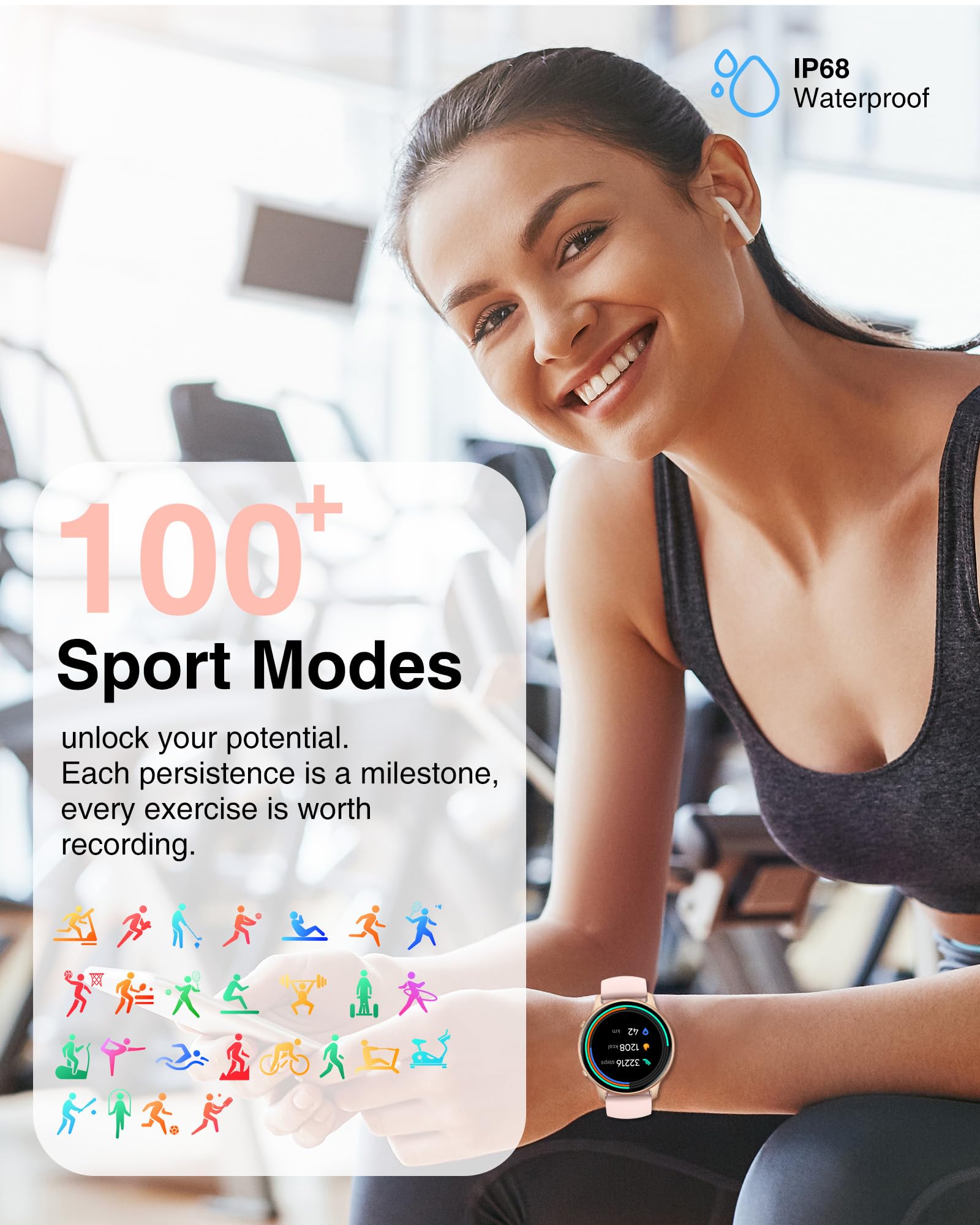 Smart Watches for Women - 1.32'' Touch Screen Fitness Watch with Step Counter, SpO2, Heart Rate & Sleep Monitor, IP68 Waterproof Activity Tracker for iOS & Android - Perfect for Workouts, Running & Daily Health Tracking