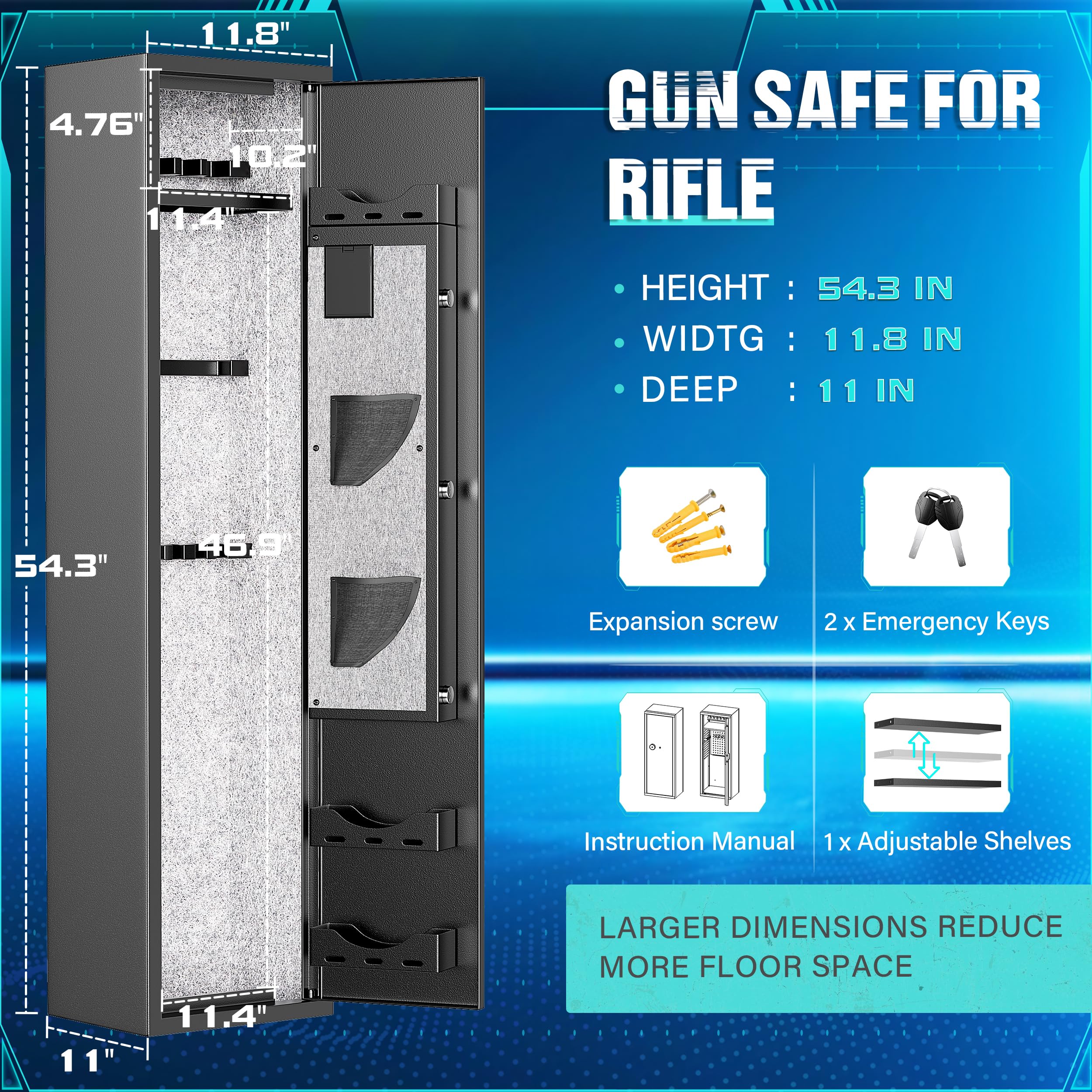 Superday 3-5 Rifle Gun Safe with Electronic Keyboard Lock - Quick Access Large Gun Cabinet for Rifles & Pistols - Heavy Duty Home Defense Safe with Interior Rifle Rack & Storage Pockets - Perfect for Bedroom, Closet or Basement Firearm Protection