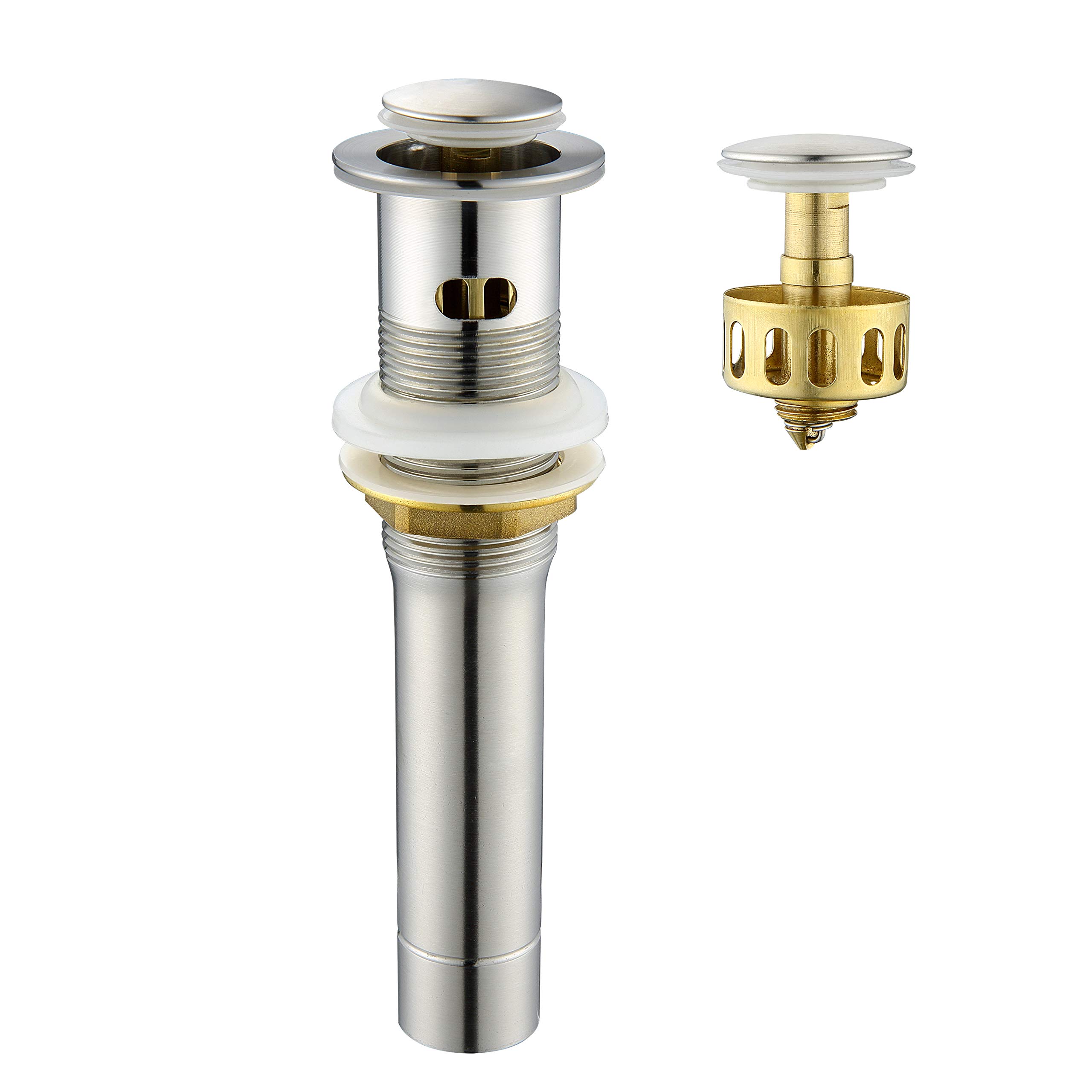 Brushed Nickel Pop-Up Sink Drain Stopper with Overflow & Detachable Basket - Small Cap for Bathroom Vessel Vanity & Art Basin - Perfect for Modern Bathroom Renovations and Sink Upgrades