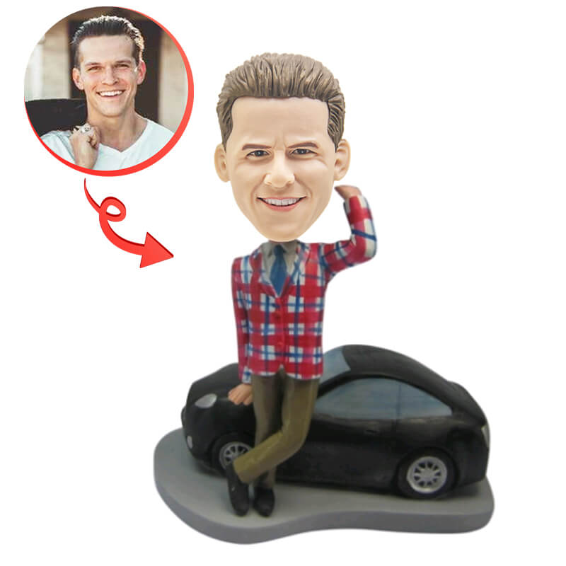 Custom Bobblehead of a Man with a New Car - Personalized Car Lover Gift for Birthday, Anniversary & Graduation - Fun Desk Decor for Office, Home & Car Dashboard