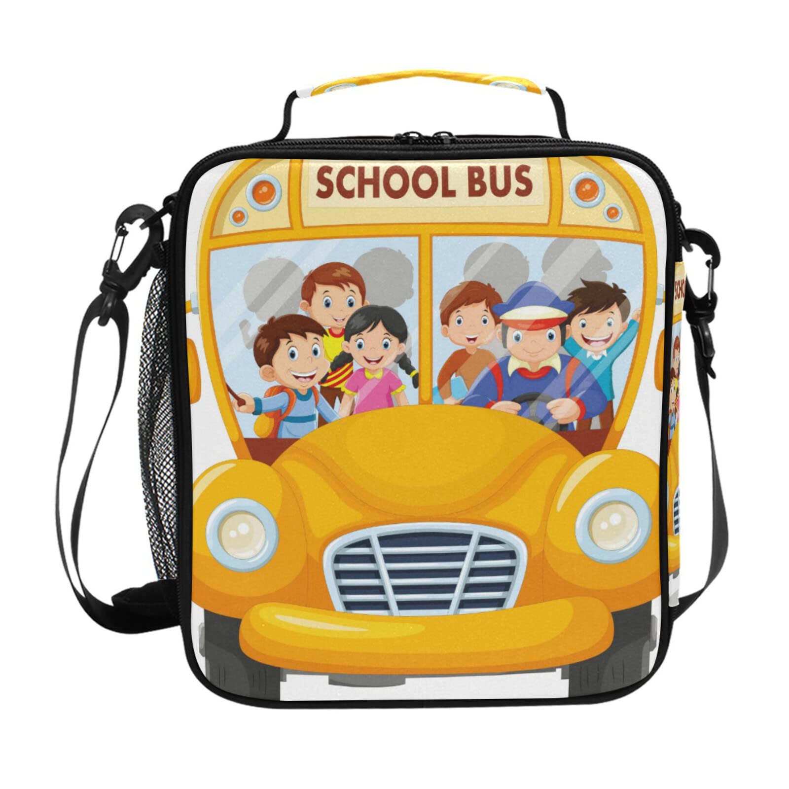 ZZAEO Insulated Lunch Box - Cute Yellow School Bus Design, Long Strap Tote Bag for Meal Prep | Perfect for School, Office & Picnics | BPA-Free Food Container