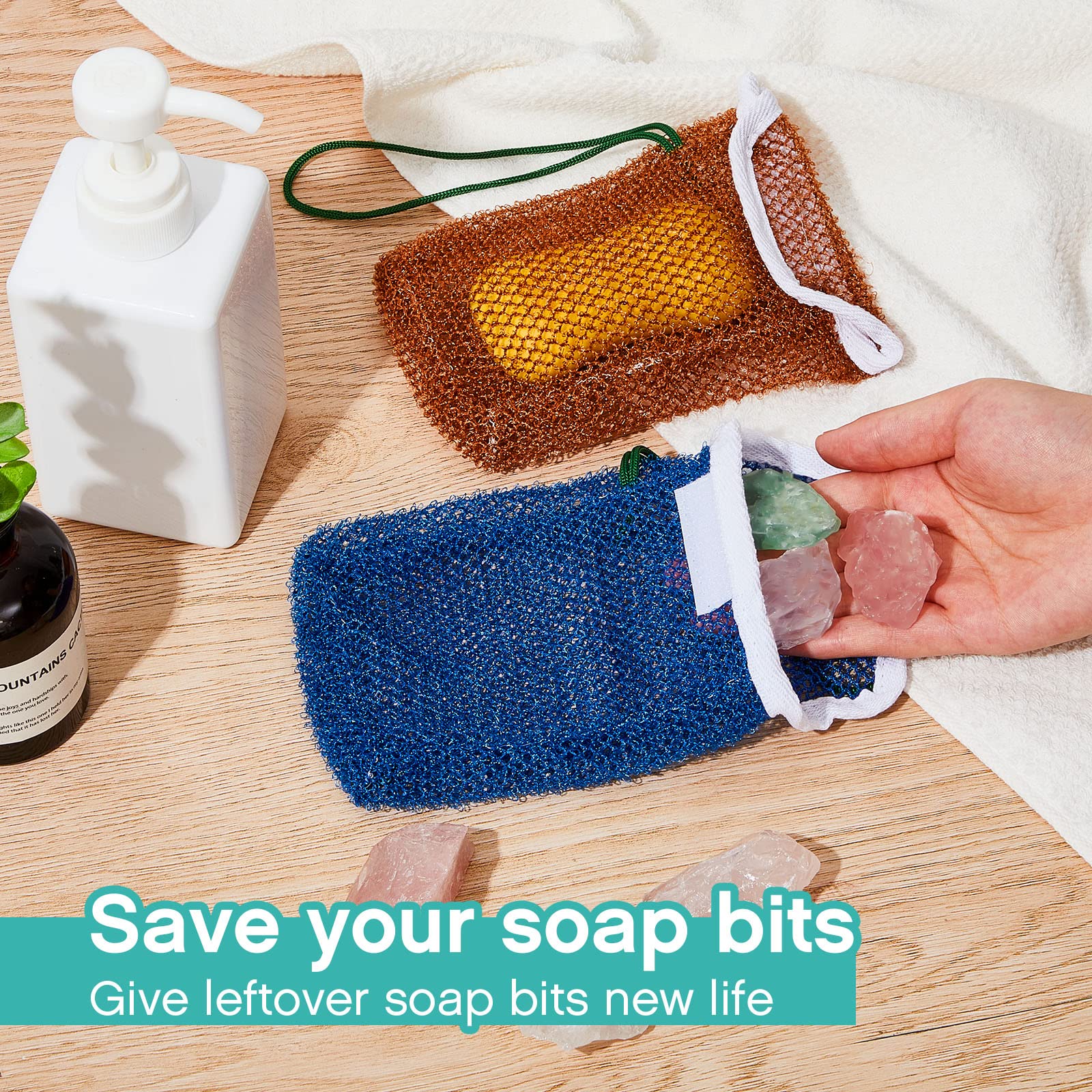 8-Piece Soap Saver Pouch Set - Exfoliating Loofah Scrubber & Soap Holder with Rope - Reusable Wash Bag for Bar Soap - Bath, Shower, Travel & Hand Washing - 8 Color Options for Women & Men