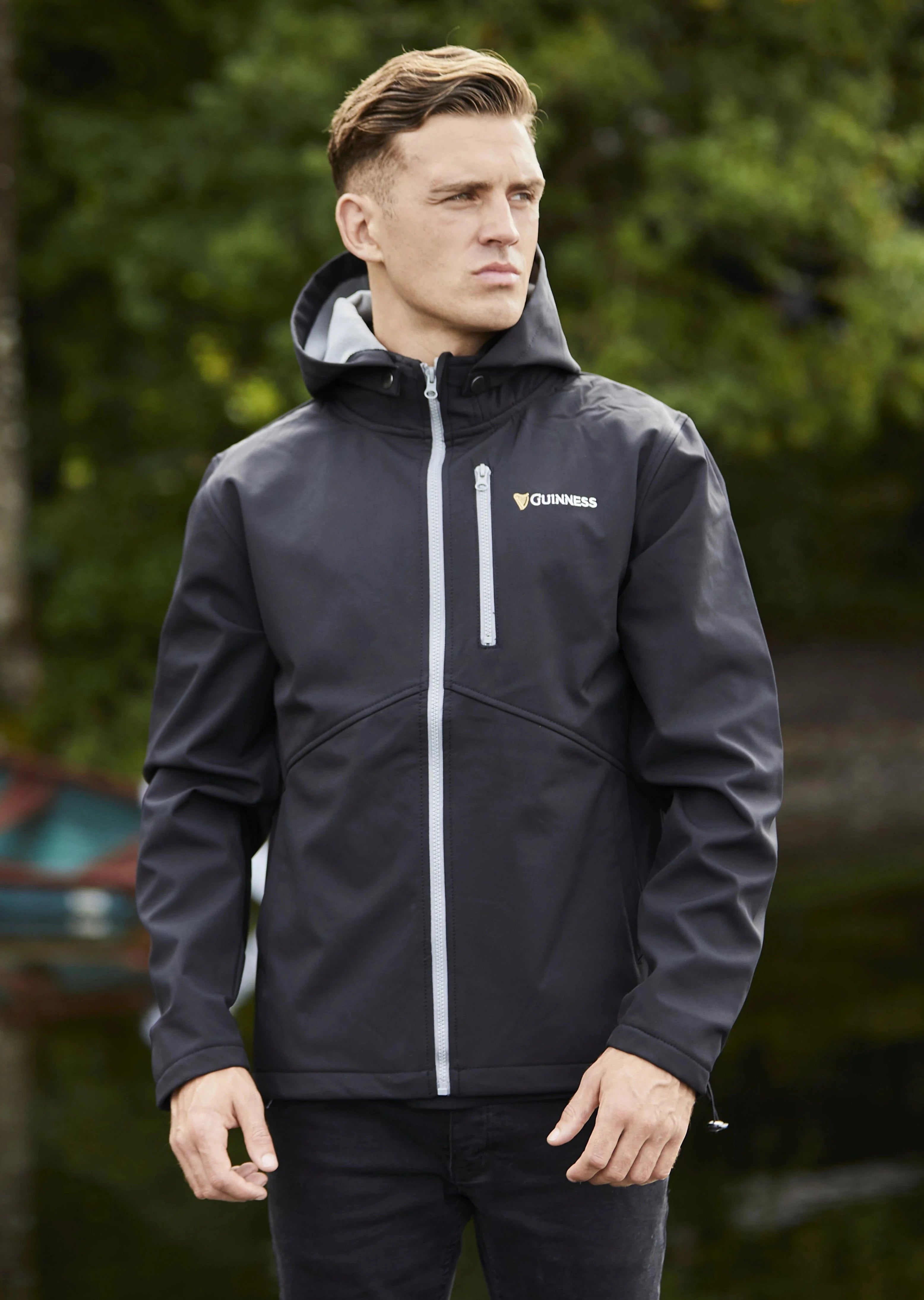 Guinness Men's Harp Softshell Full Zip Jacket - Lightweight Waterproof Windbreaker for Outdoor Hiking, Running & Casual Wear