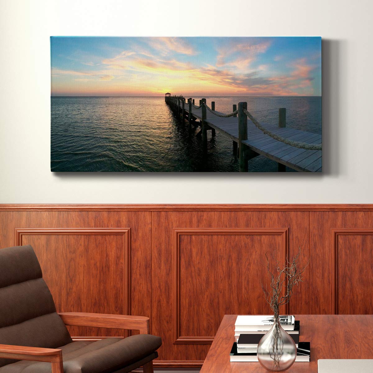 Modern Ocean Sunrise Canvas Wall Art - Blue Beach Landscape Print for Living Room, Bedroom, Bathroom & Office Decor - Ready to Hang 20x40 Inches - Perfect for Coastal, Boho & Minimalist Home Styling