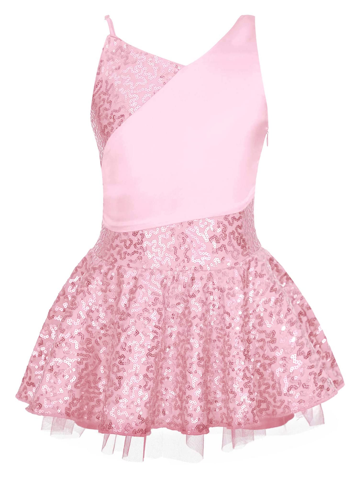 Aislor Girls V-Neck Sequins Leotard with Mesh Tutu Skirt & Bowknot Back - Jazz Ballet Dance Dress for Kids - Perfect for Recitals, Performances & Dance Classes