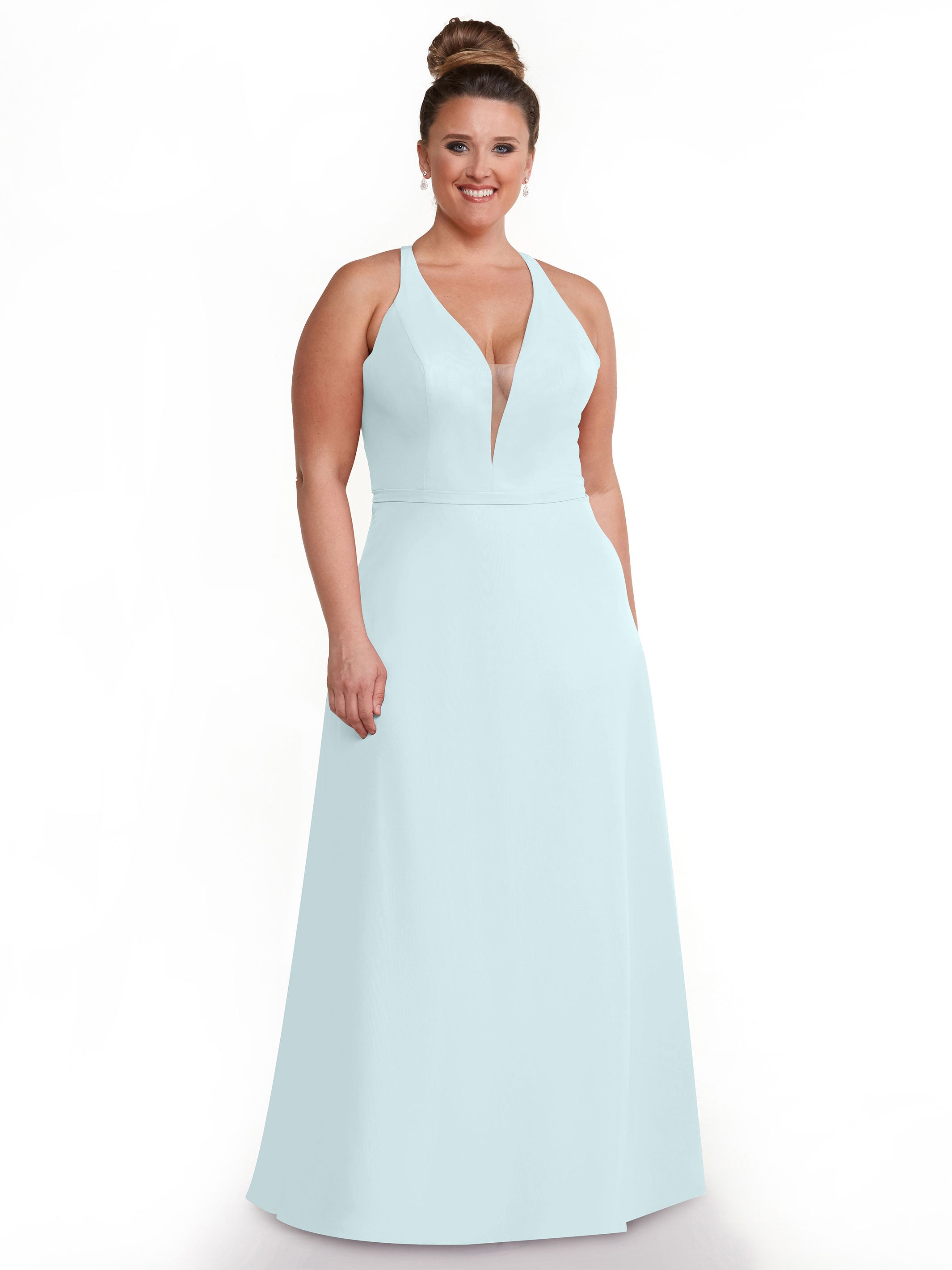 Elegant 80150 Chiffon A-Line Bridesmaid Dress with Plunging V-Neck & Intricate Back Detail - Perfect for Weddings, Formal Events & Special Occasions