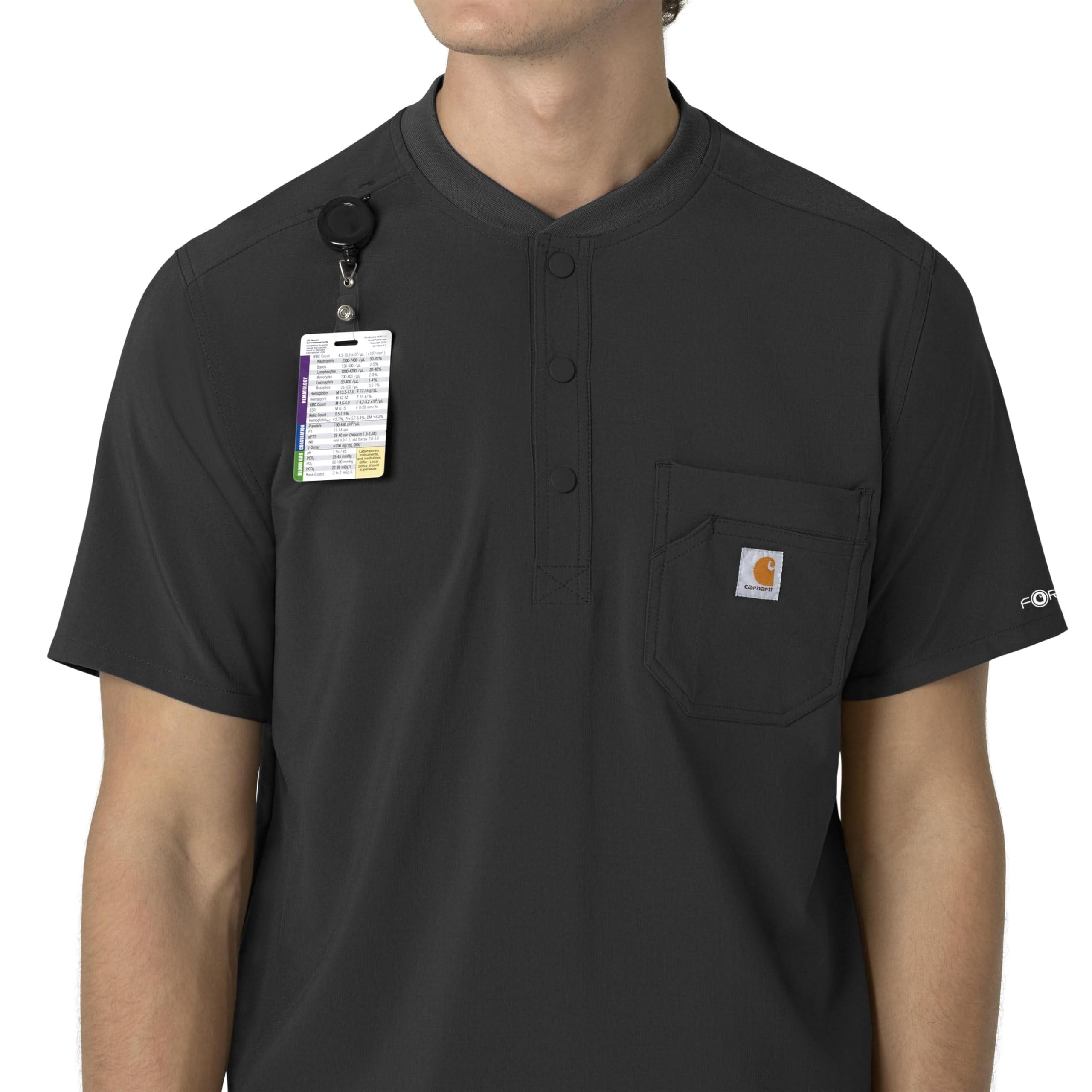 Carhartt Force Cross-Flex Men's Henley Scrub Top - Breathable Stretch Workwear for Medical Professionals - Navy Blue - Ideal for Nurses, Doctors & Healthcare Workers