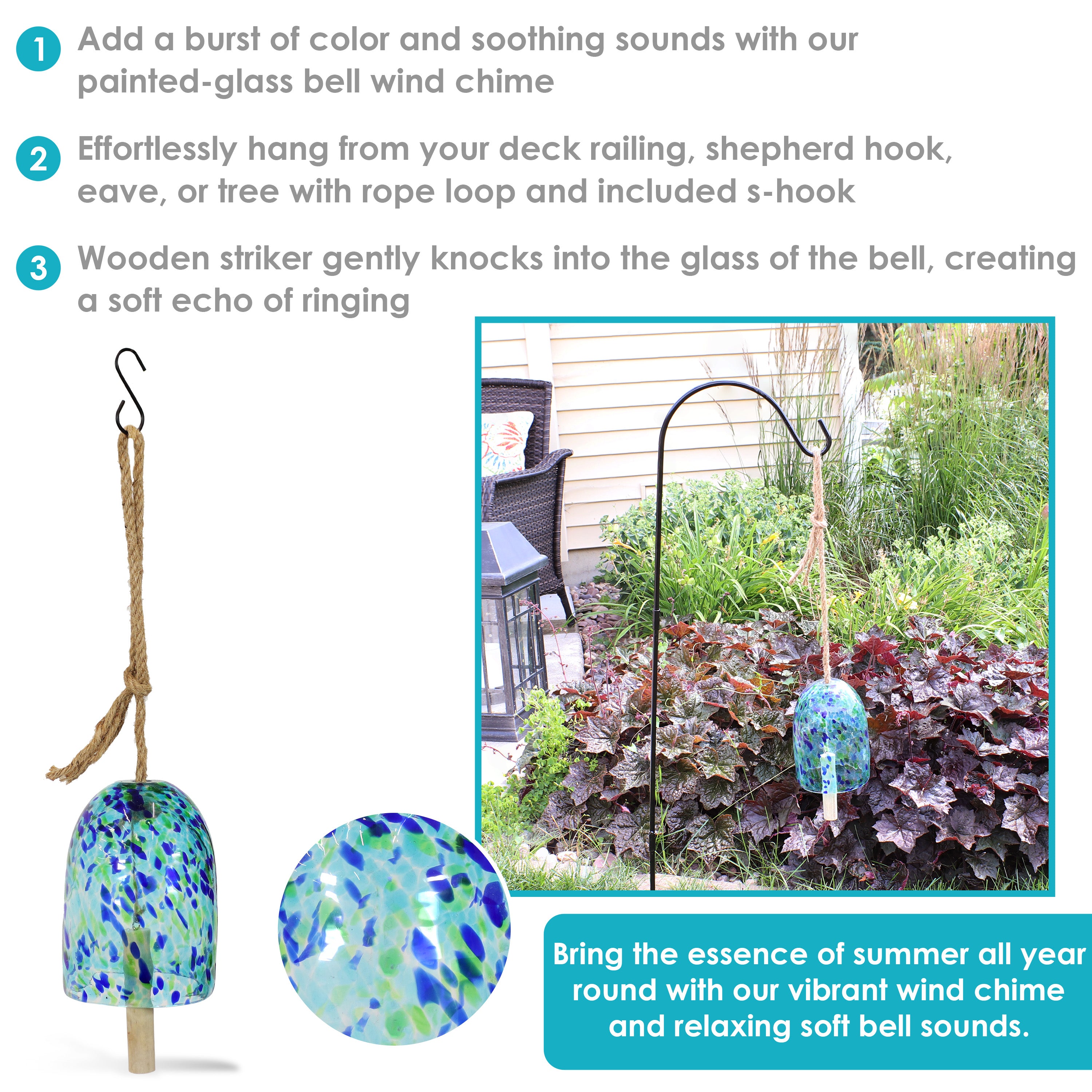 Sunnydaze Natural Melody Glass Wind Chimes - Outdoor Garden Decor, Patio Wind Bell for Relaxing Ambience & Home Decoration | Perfect for Porch, Backyard, and Meditation Spaces