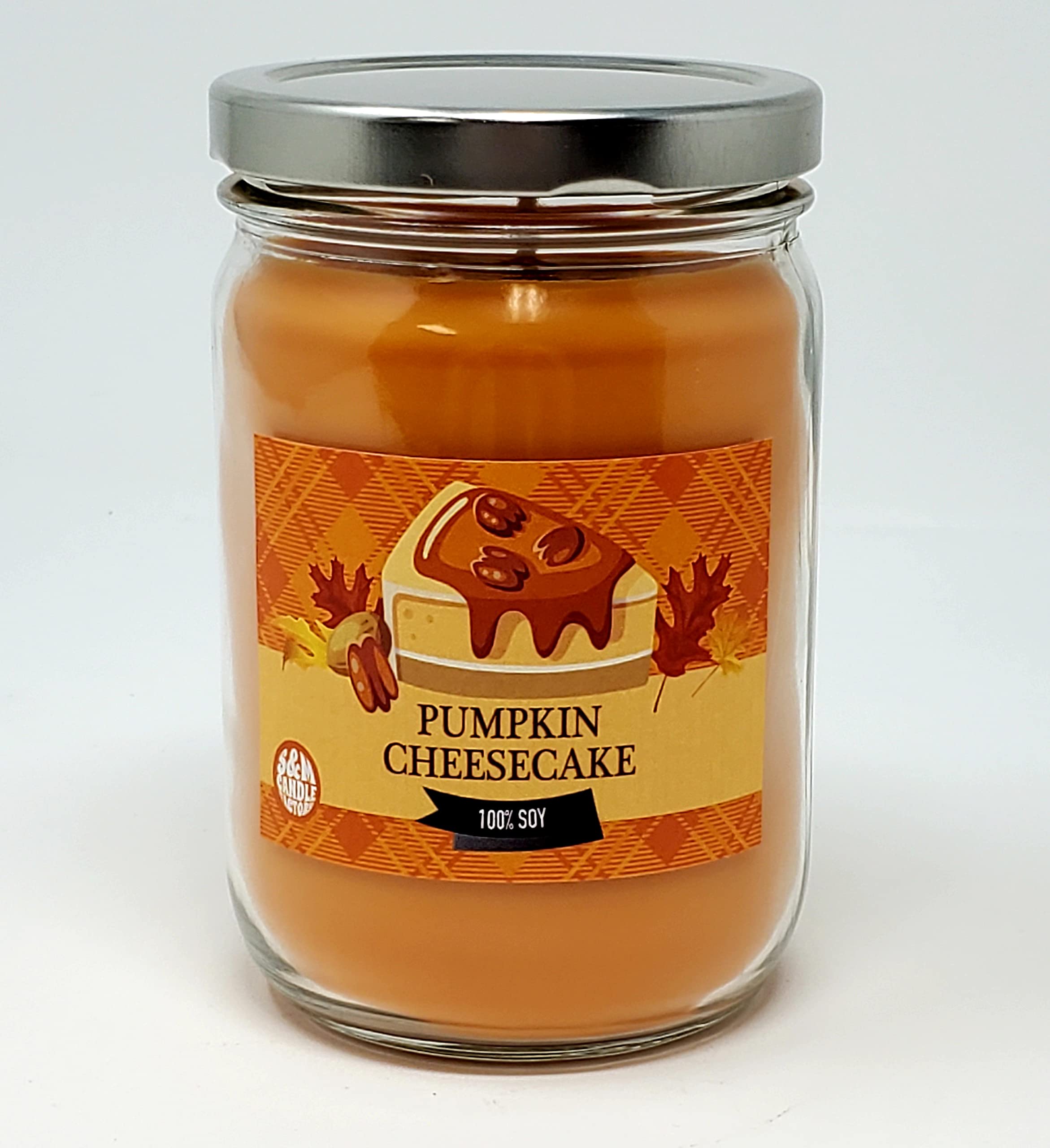 Premium Pumpkin Cheesecake Scented Soy Wax Candle - 12oz All Natural, Handmade in USA - Perfect for Fall & Winter Home Decor, Cozy Evenings & Holiday Gifting - S&M Candle Factory