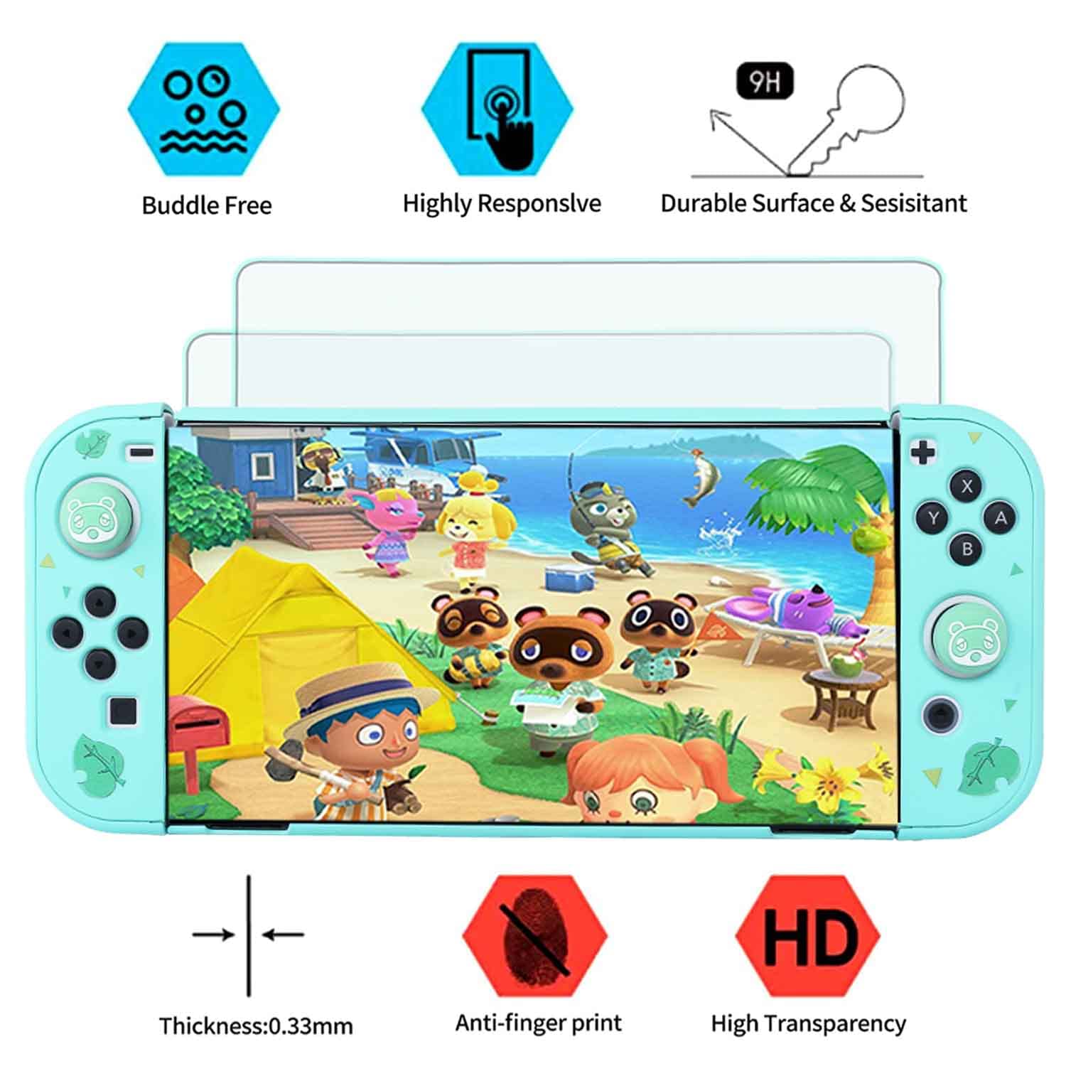 YOOWA Nintendo Switch OLED Animal Crossing Accessories Bundle - Carrying Case, Protective Cover, Screen Protector & Game Card Holder for 2021 Model | Perfect for Travel, Gaming Parties & Home Entertainment