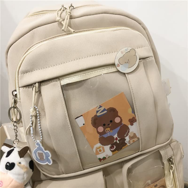 GGOOB Kawaii Backpack with Pins - Cute Aesthetic School Backpack for Girls & Teens - Lightweight Durable Bookbag for College, Travel & Daily Use (Black, Includes Accessories)